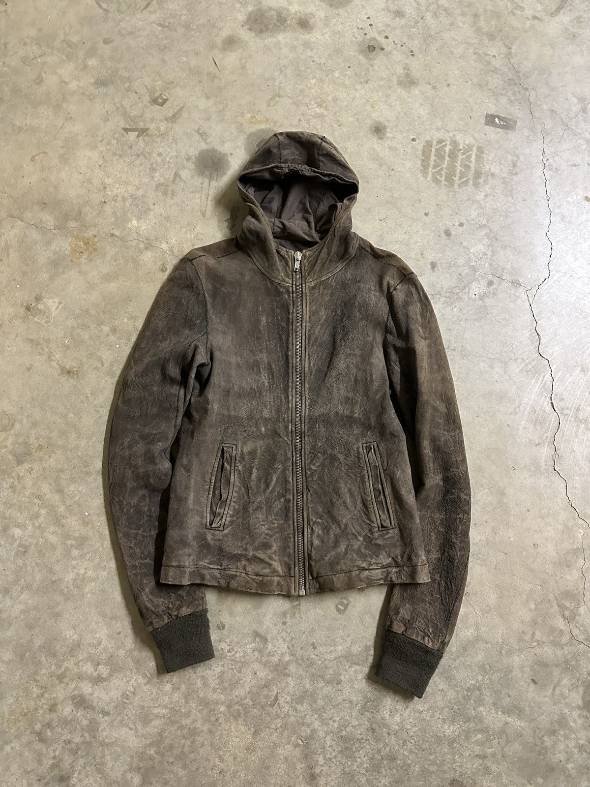 image of Rick Owens Rugged Lamb Scuba Bullet Jacket in Brown, Men's (Size Small)