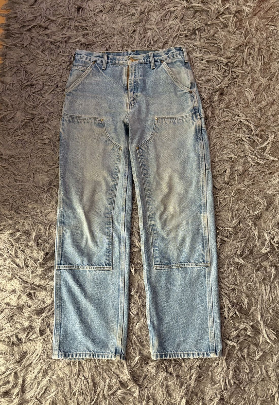 Carhartt Vintage 90’s faded blue denim carhartt double knee jeans Size US 32 / EU 48 - 1 Thumbnail