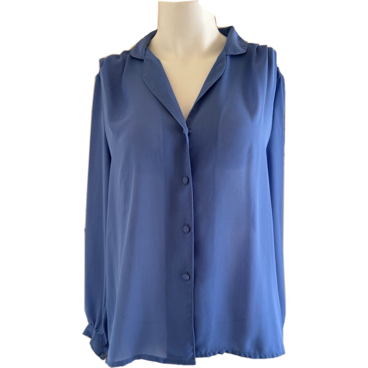 Vintage Copycats L blue pleated button up vintage 70s blouse women Size L / US 10 / IT 46 - 1 Thumbnail
