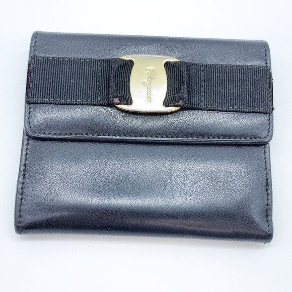 Salvatore Ferragamo Salvatore Ferragamo Black Leather Wallet with Gold Accent Size ONE SIZE - 3 Thumbnail
