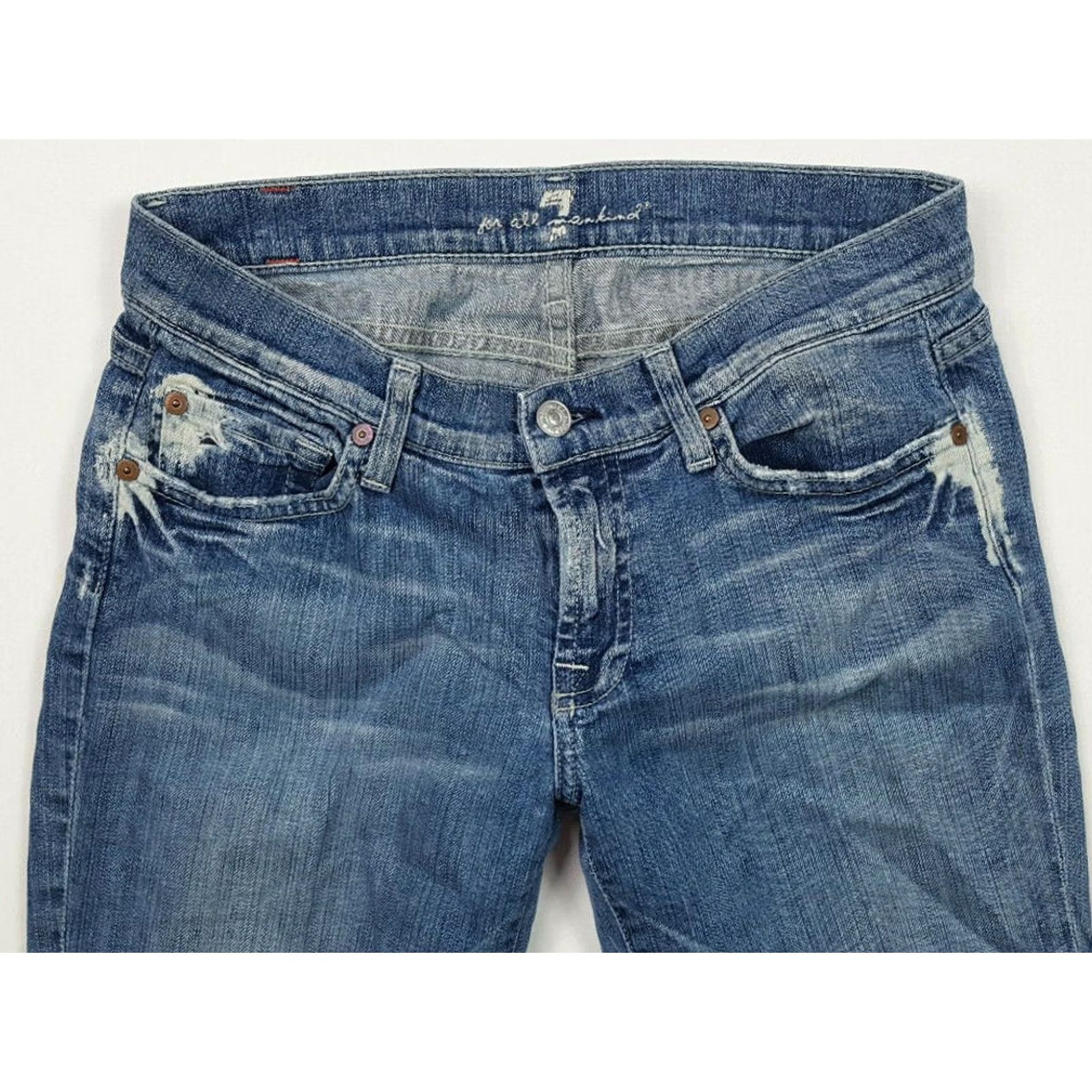 7 For All Mankind VINTAGE 7 For All Mankind Women's Low Rise Boot Jeans Distressed 29 Blue 90s Retro Y2K Fashion Mens? Size 29" - 3 Thumbnail