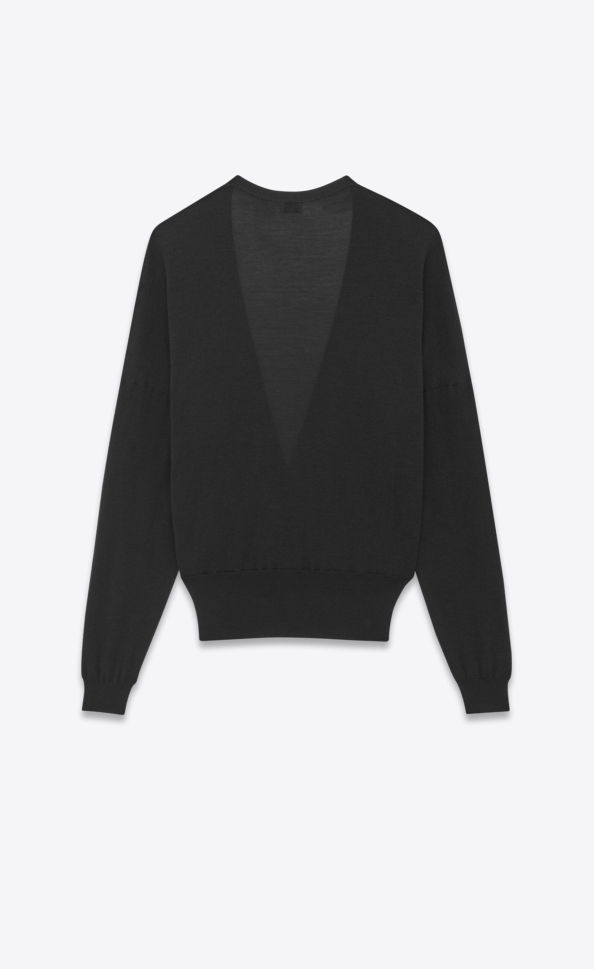 Saint Laurent Paris o1s1wg111224 V-Neck Sweater Cashmere, Wool and Silk in Black Size US M / EU 48-50 / 2 - 3 Thumbnail