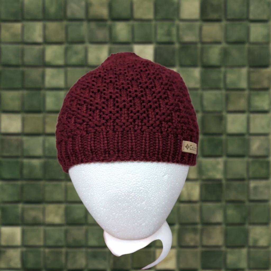 Vintage Columbia Beanie Hat Womens One Size Burgundy Fleece Lined Knit Logo Outdoor Winter Fall Spring Casual Travel Size ONE SIZE - 1 Thumbnail