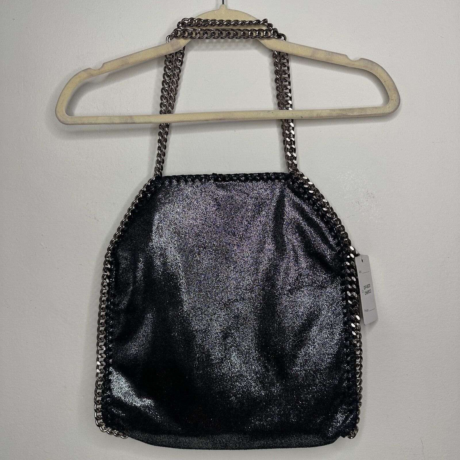 Other NWT Chic Fabella Tote Black Silver Chain Leatherette Zip Size ONE SIZE - 6 Thumbnail
