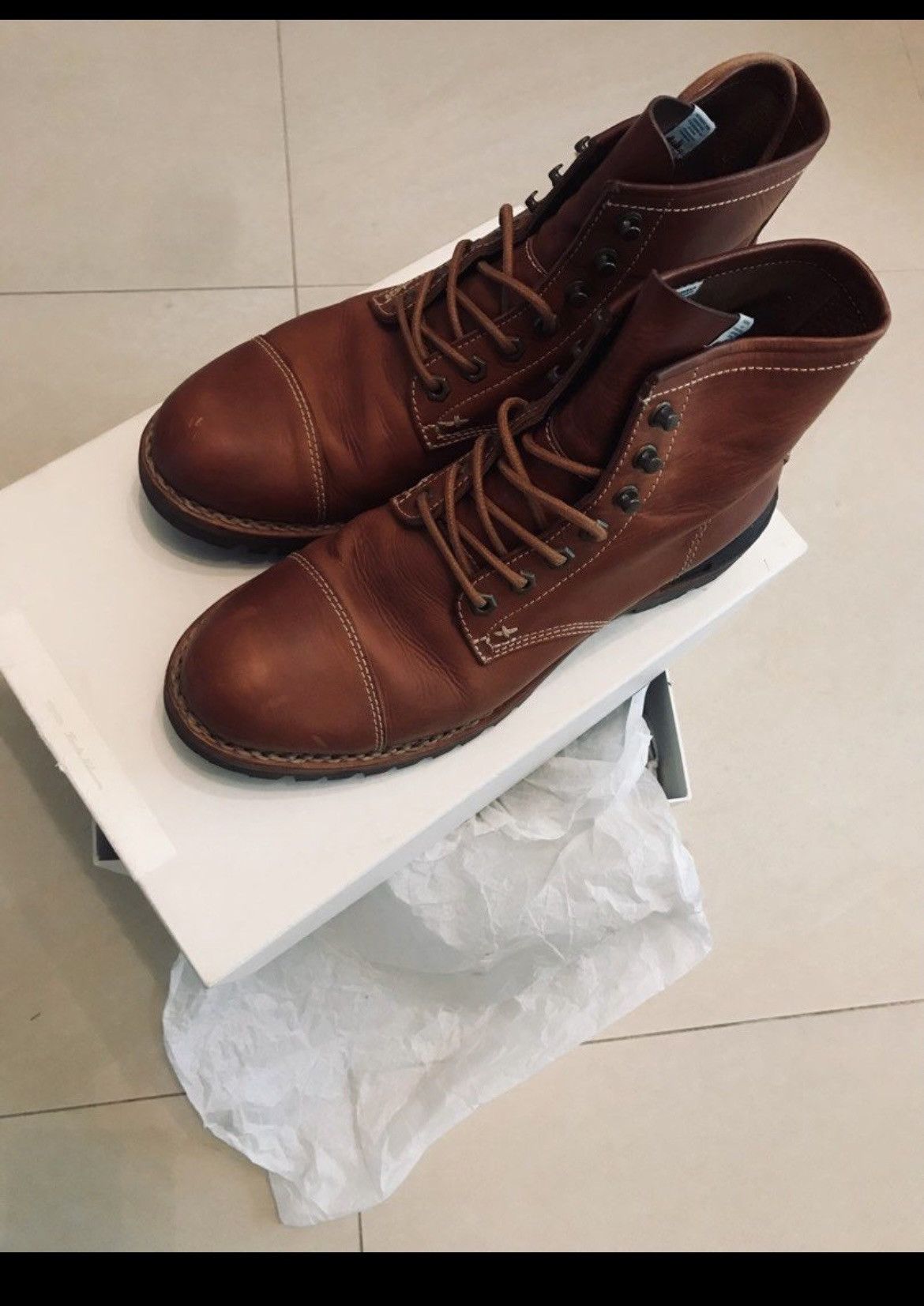 image of Visvim Calf Leather Boots Size 42.5 in Brown, Men's