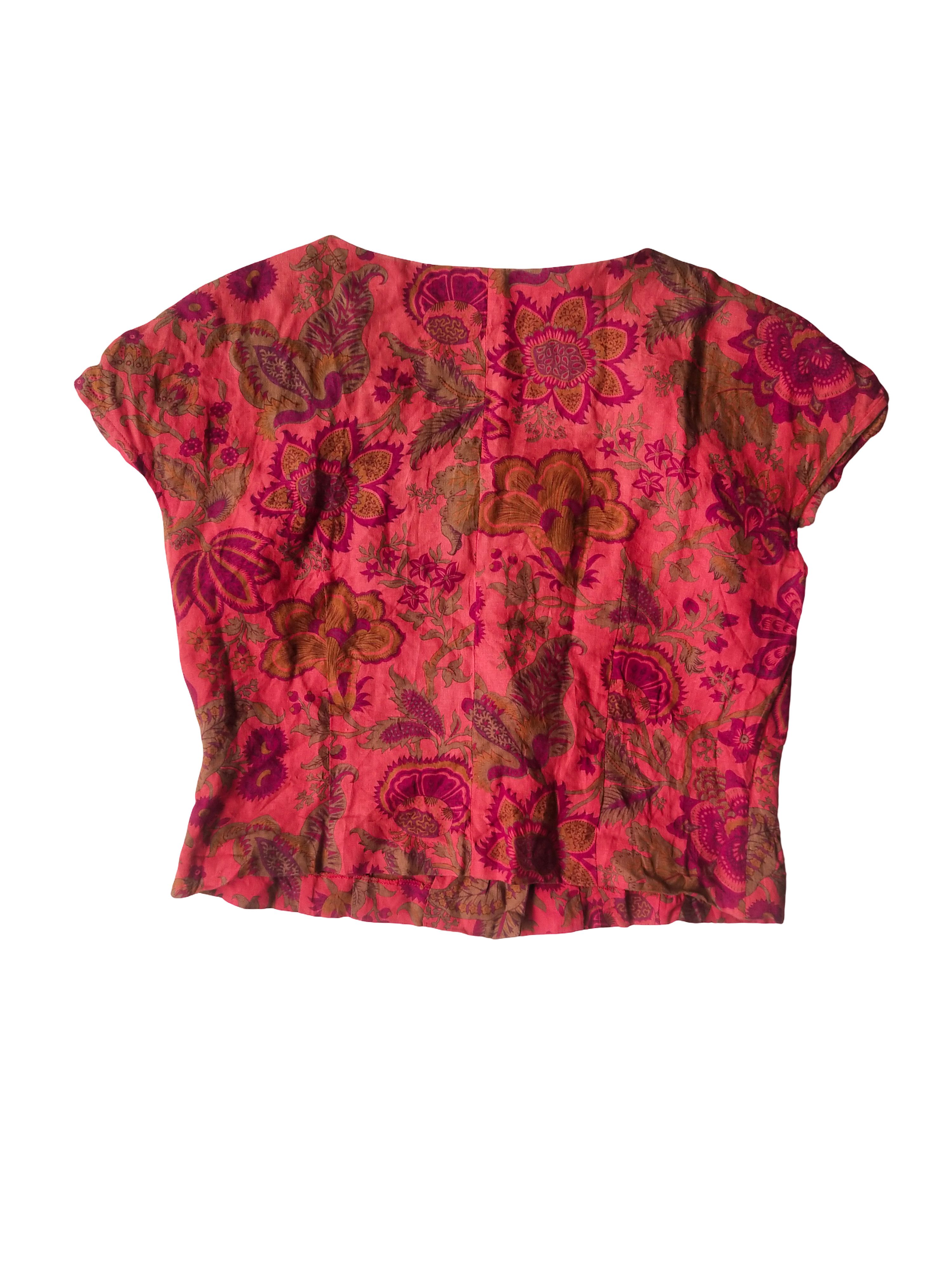 Chloe Vintage 90s Chloe Paris Red Floral Fitted Linen Blouse Size M / US 6-8 / IT 42-44 - 4 Thumbnail