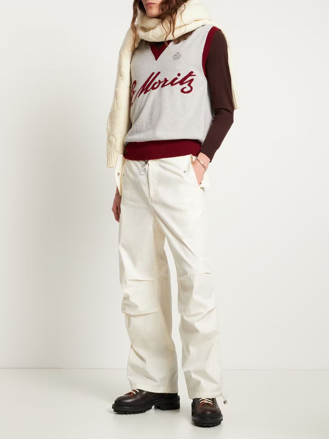Bally o1y1224 Logo Cashmere Knit Vest in Light Grey/Burgundy Size US S / EU 44-46 / 1 - 2 Thumbnail