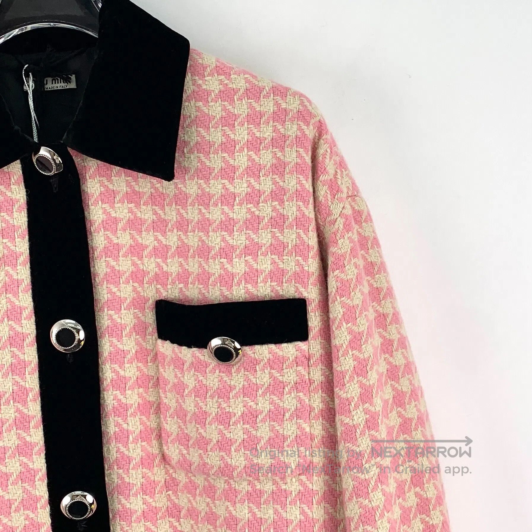 Miu Miu Miu Miu Pink Houndstooth Wool Notched Collar Single-breast Size XS / US 0-2 / IT 36-38 - 3 Thumbnail