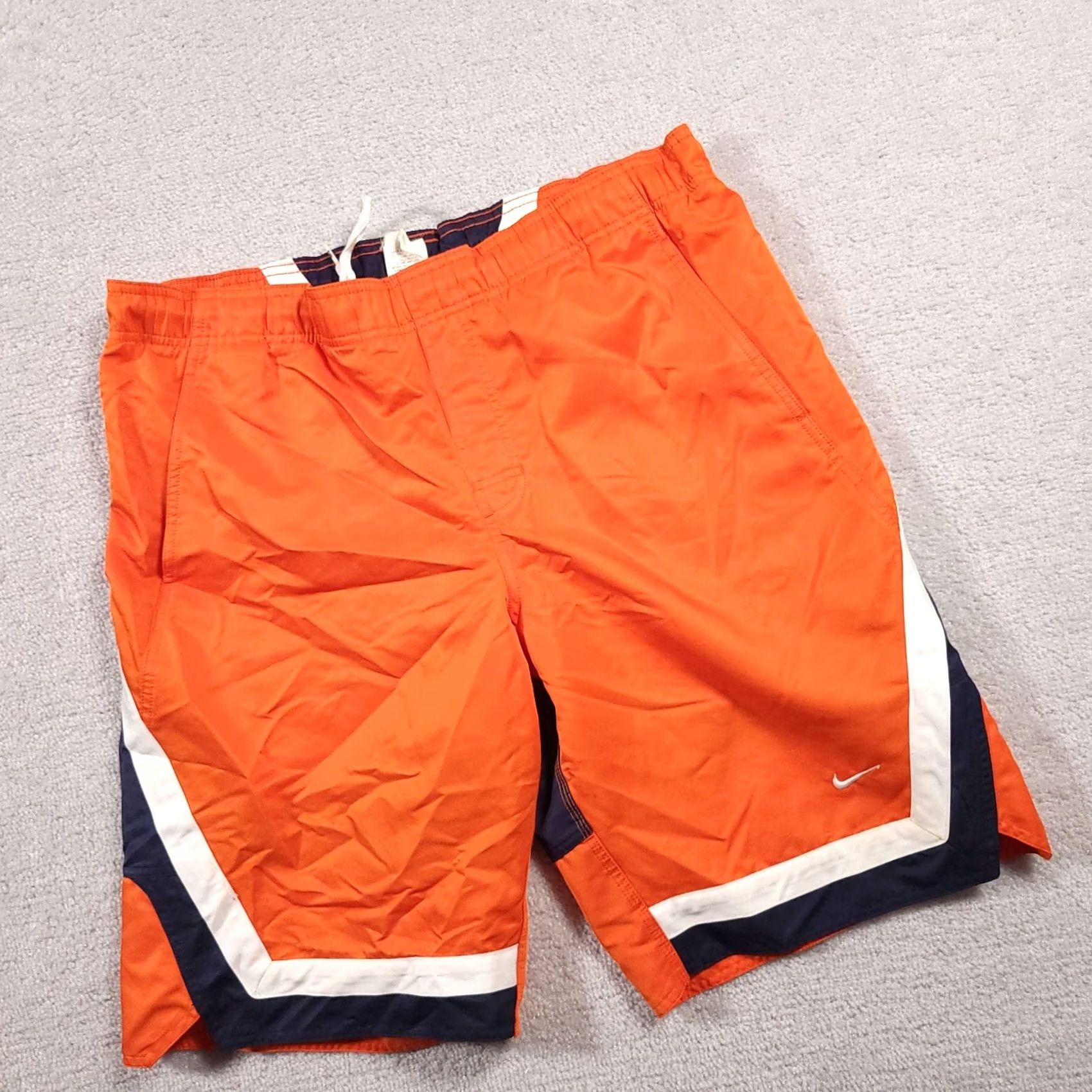 Nike VINTAGE Nike Y2K Lined Swim Trunks Mens M Orange Blue Spellout Swoosh Gray Tag Bottom Size US 31 - 2 Thumbnail