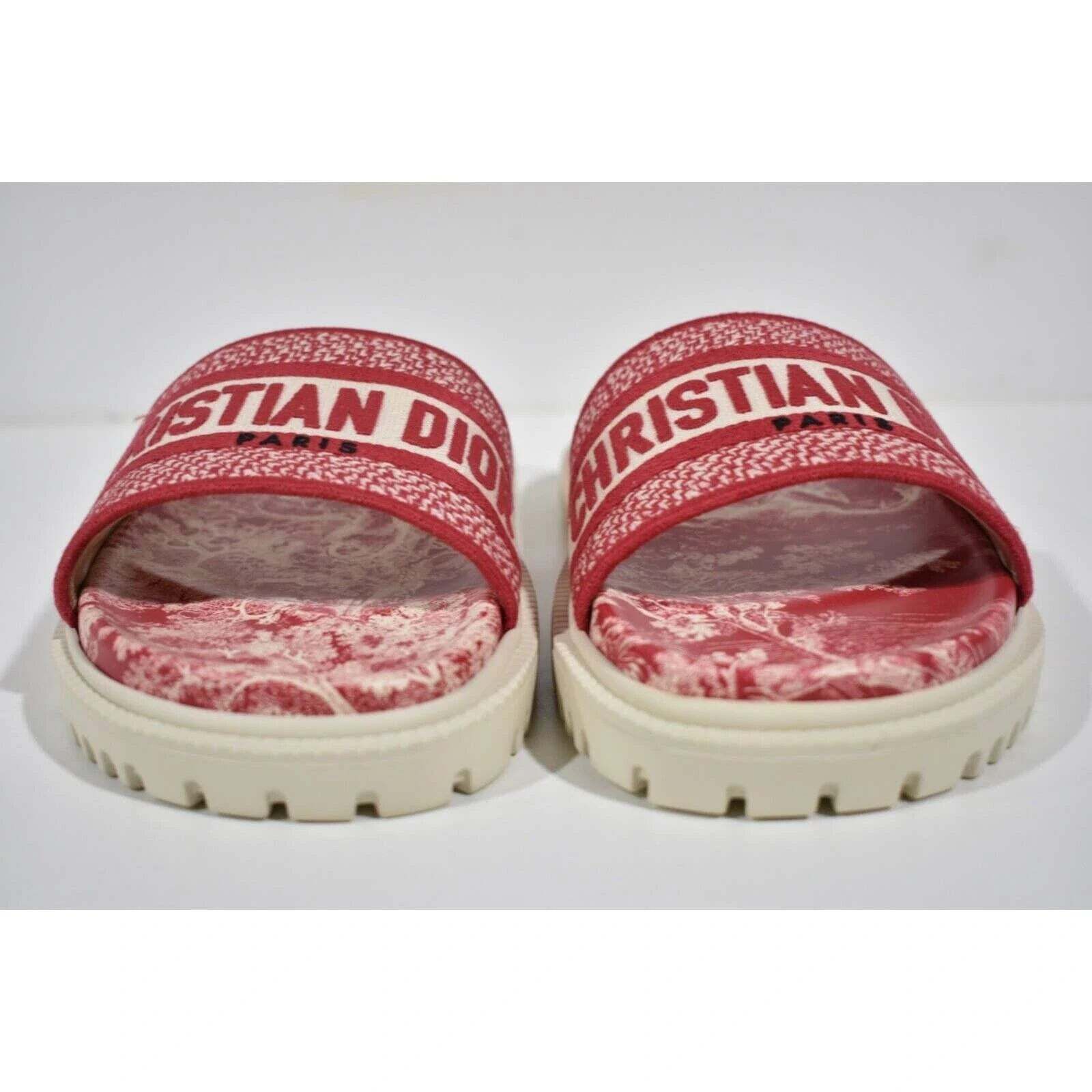 Dior Dway Red Toile De Jouy Platform Slide Mule Flat Sandal 36 Size US 6 / IT 36 - 7 Thumbnail