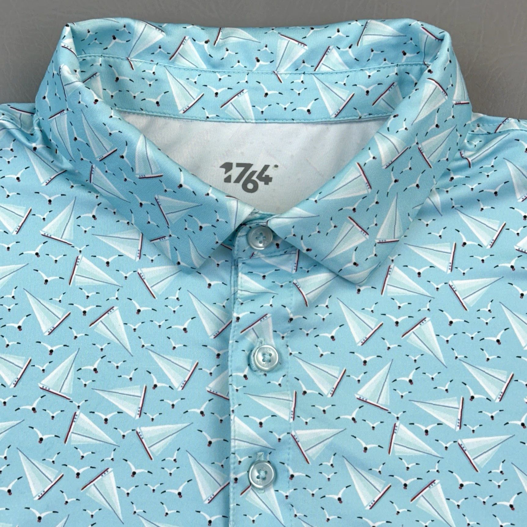 Vintage 1764 Polo Shirt Mens XL Blue Sailboat Print Performance Stretch Golf Casual Shirt Size US XL / EU 56 / 4 - 2 Thumbnail