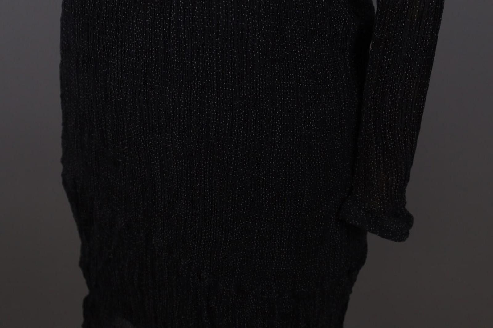 Gianni Valentino Ganni Black Dotted Mesh Long Sleeve Henley A-Line Dress Size M / US 6-8 / IT 42-44 - 9 Thumbnail