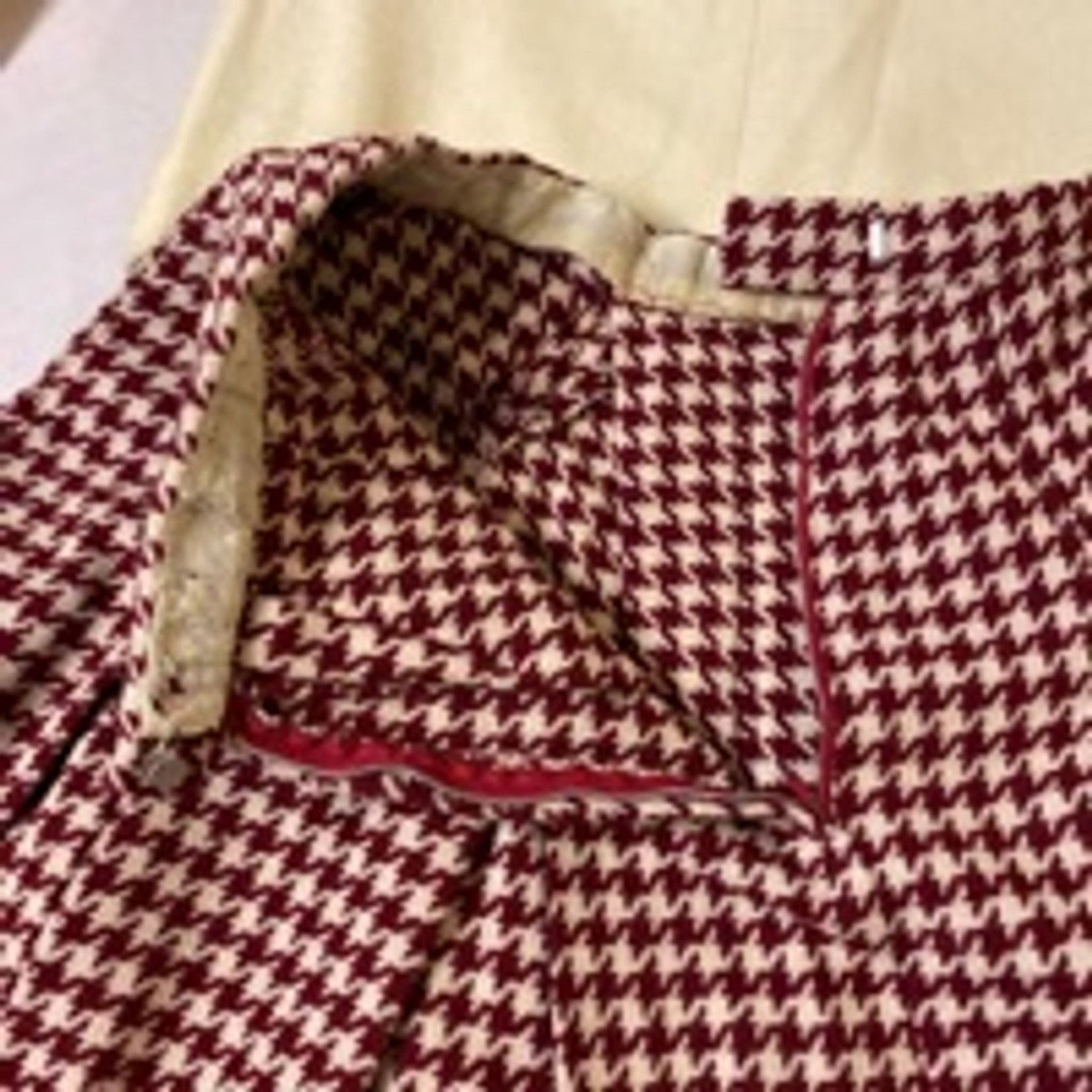 Vintage Vintage 70s Girls Outfit Cream Maroon Trim Top & Houndstooth Size 25" / US 0 / IT 36 - 4 Thumbnail