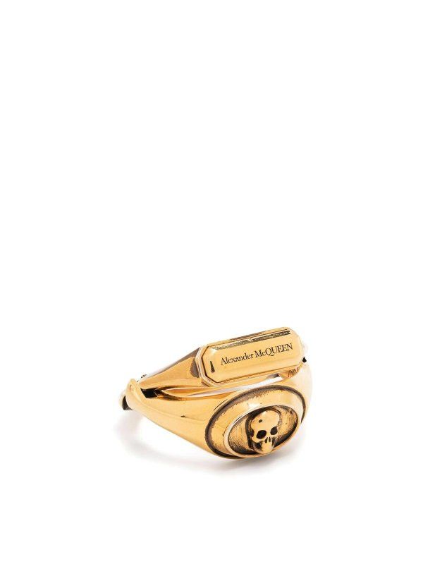 Alexander McQueen o1loc1c0625 Size:OS/ Skull-Detail Logo Ring in Gold Size ONE SIZE - 1 Thumbnail