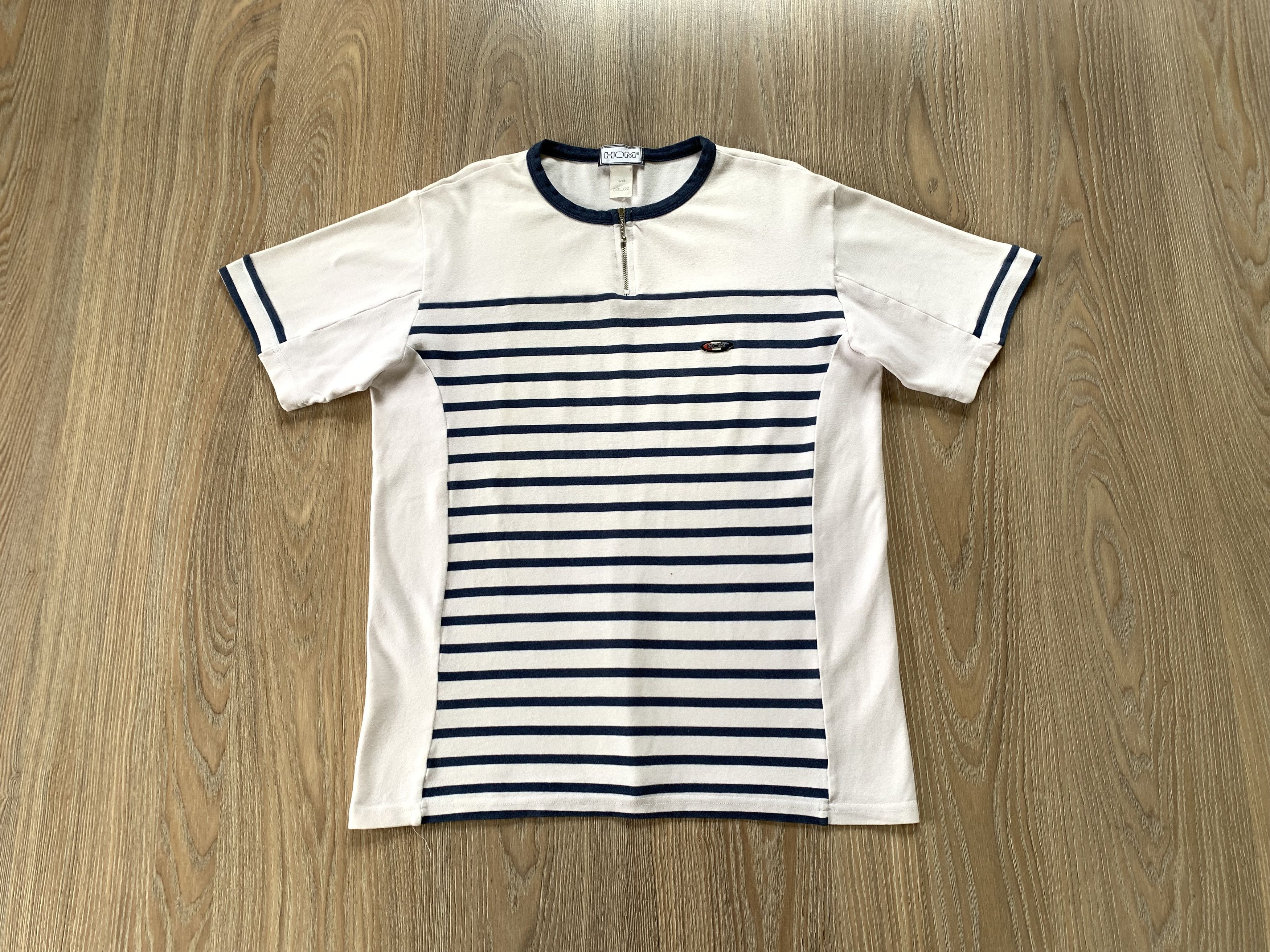 Designer × Vintage Vintage HOM Stripe Quarter Zip Cotton T Shirt Size US L / EU 52-54 / 3 - 2 Thumbnail