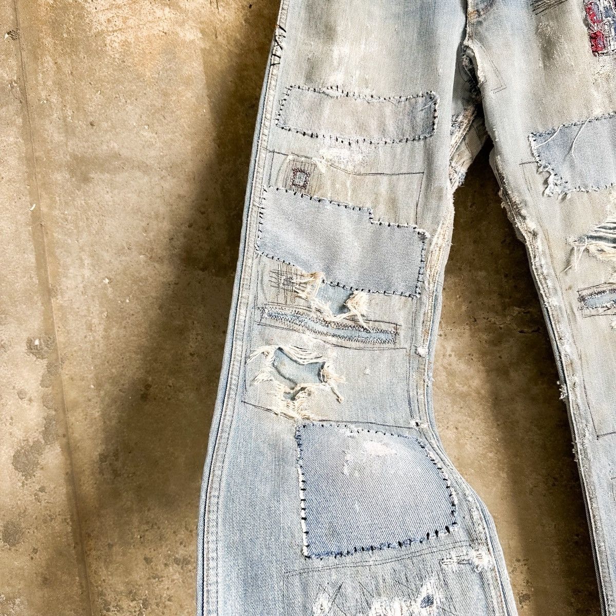 Vintage 70’s THRASHED Vintage Boro Flag Repair Patchwork Flare Denim Size US 33 - 6 Thumbnail