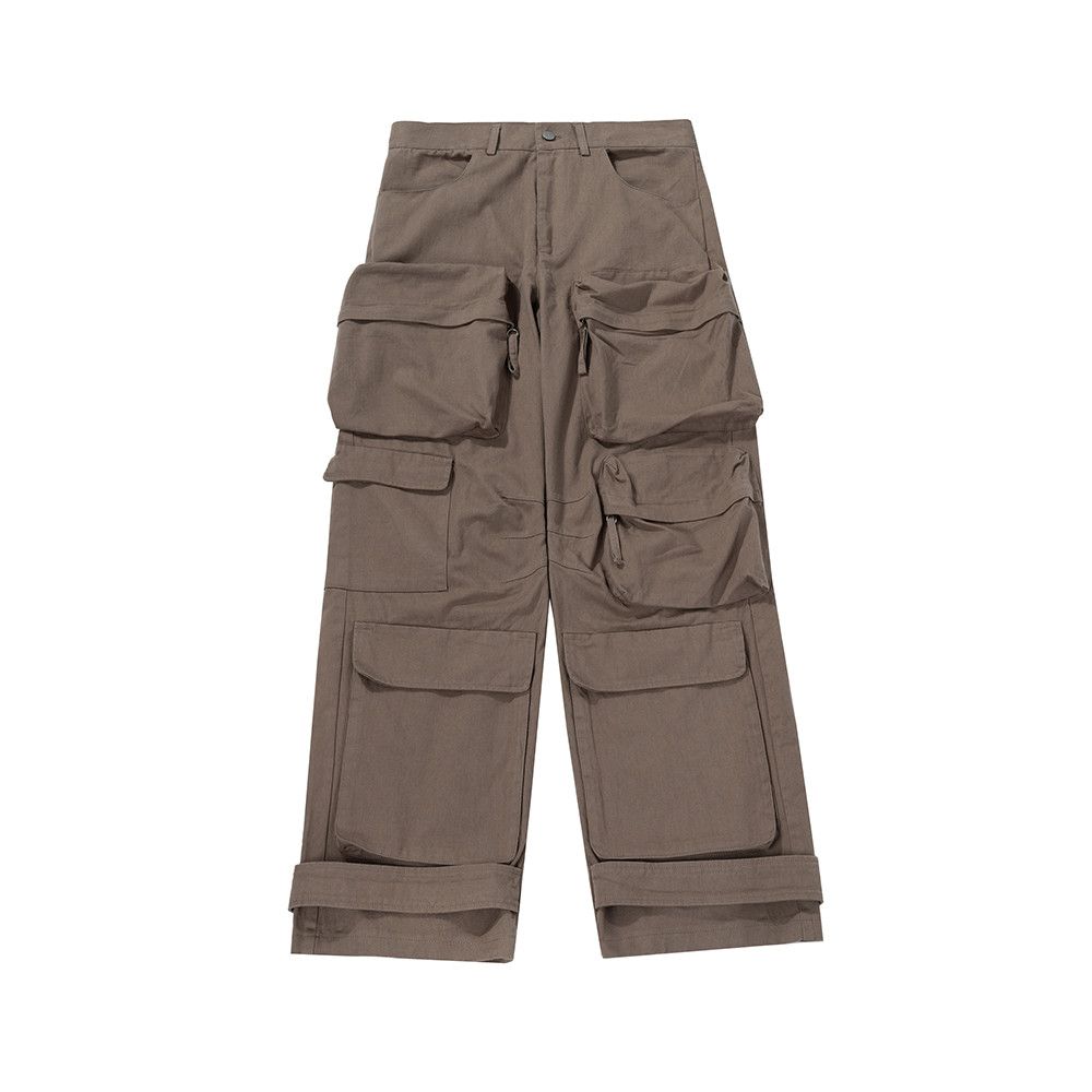 image of Jean Y2K Multiple Pockets Straight Baggy Cargo Pantalones Hombre in Beige, Men's (Size 33)