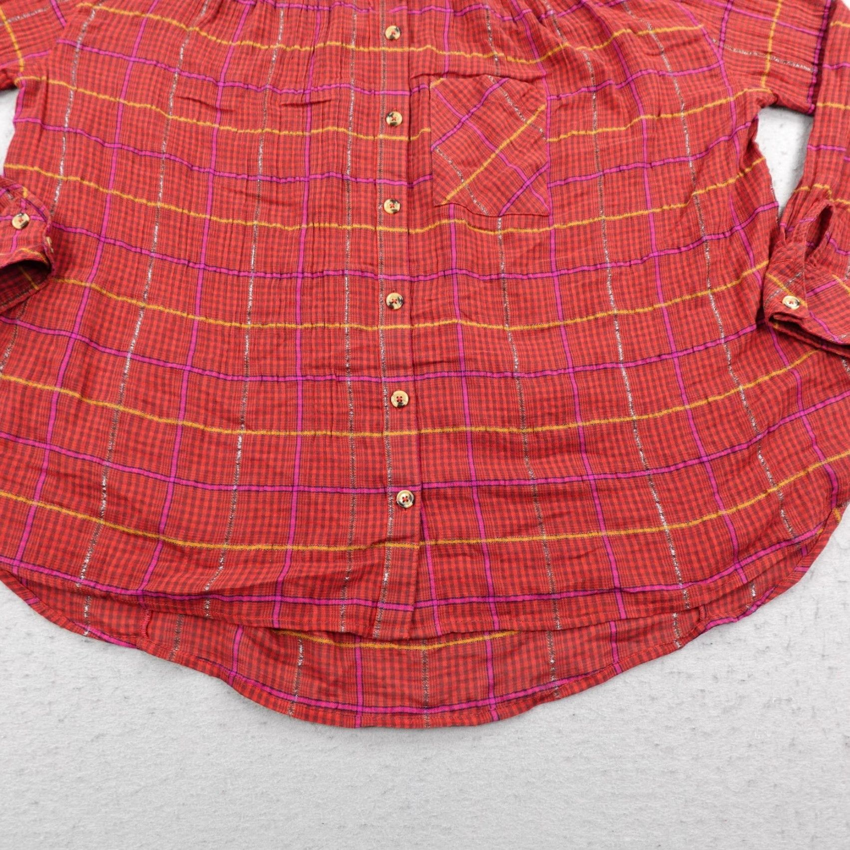Free People Free People Shirt Womens XS Red Break My Stride Oversized Button Up Top Metallic Size XS / US 0-2 / IT 36-38 - 4 Thumbnail