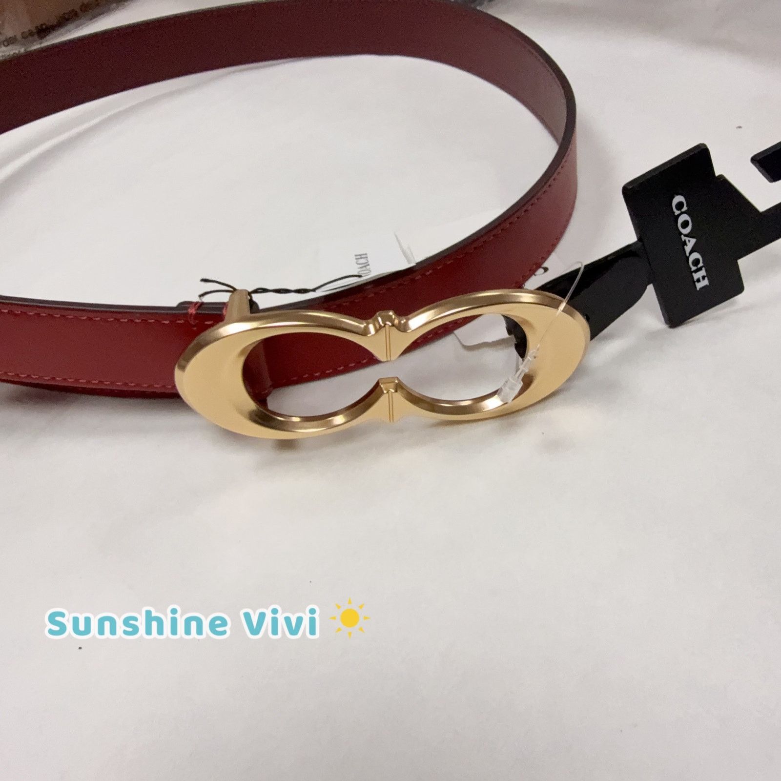 Coach NWT COACH Women Signature Buckle Belt C1725 Gold/Red Large Size ONE SIZE - 1 Thumbnail