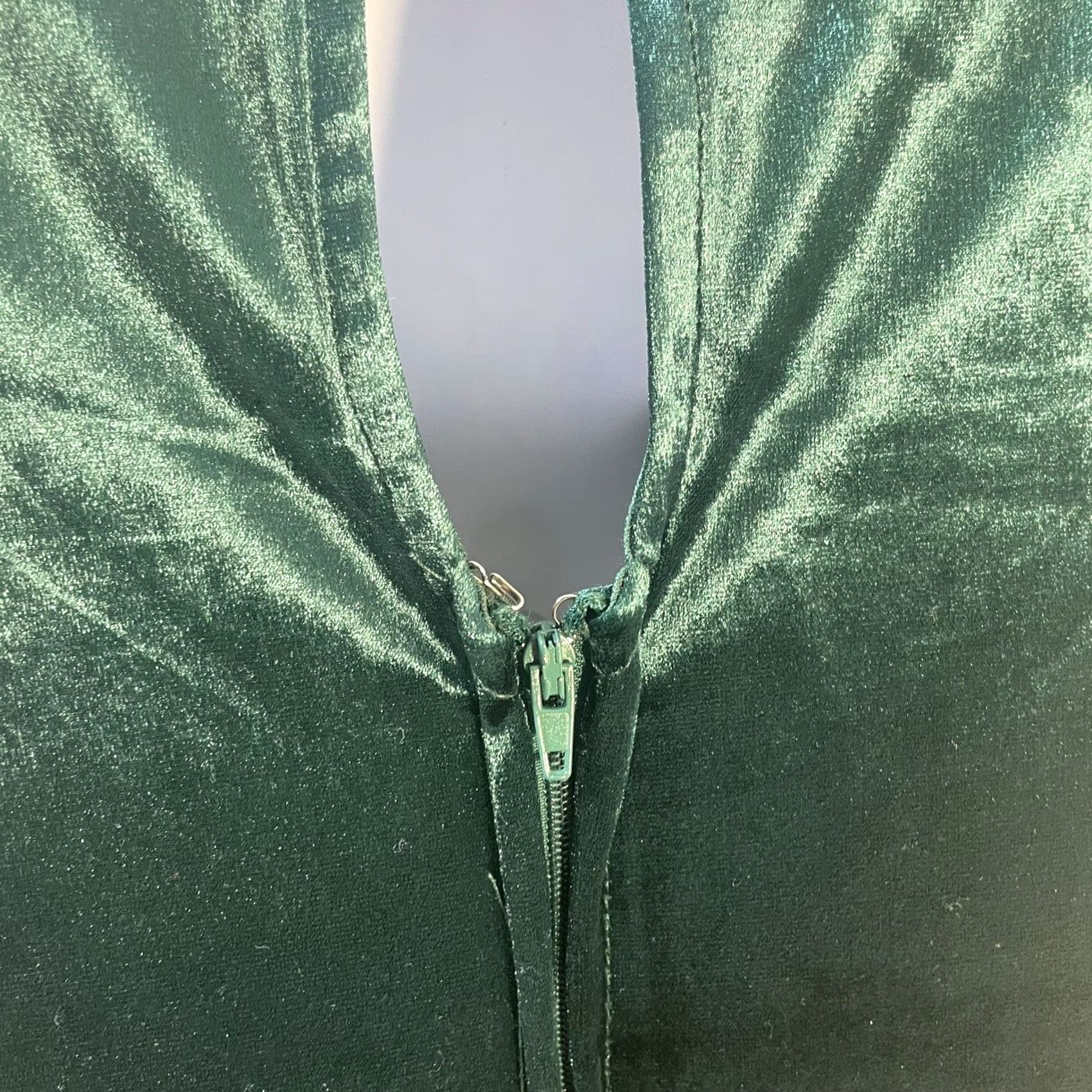 Vintage Trixxi Clothing Company Dress Women Medium Emerald Green Square Neck Zip Button Knit Polyester Spandex Shift Knee Length Short Sleeve Vintage No Size M / US 6-8 / IT 42-44 - 7 Thumbnail