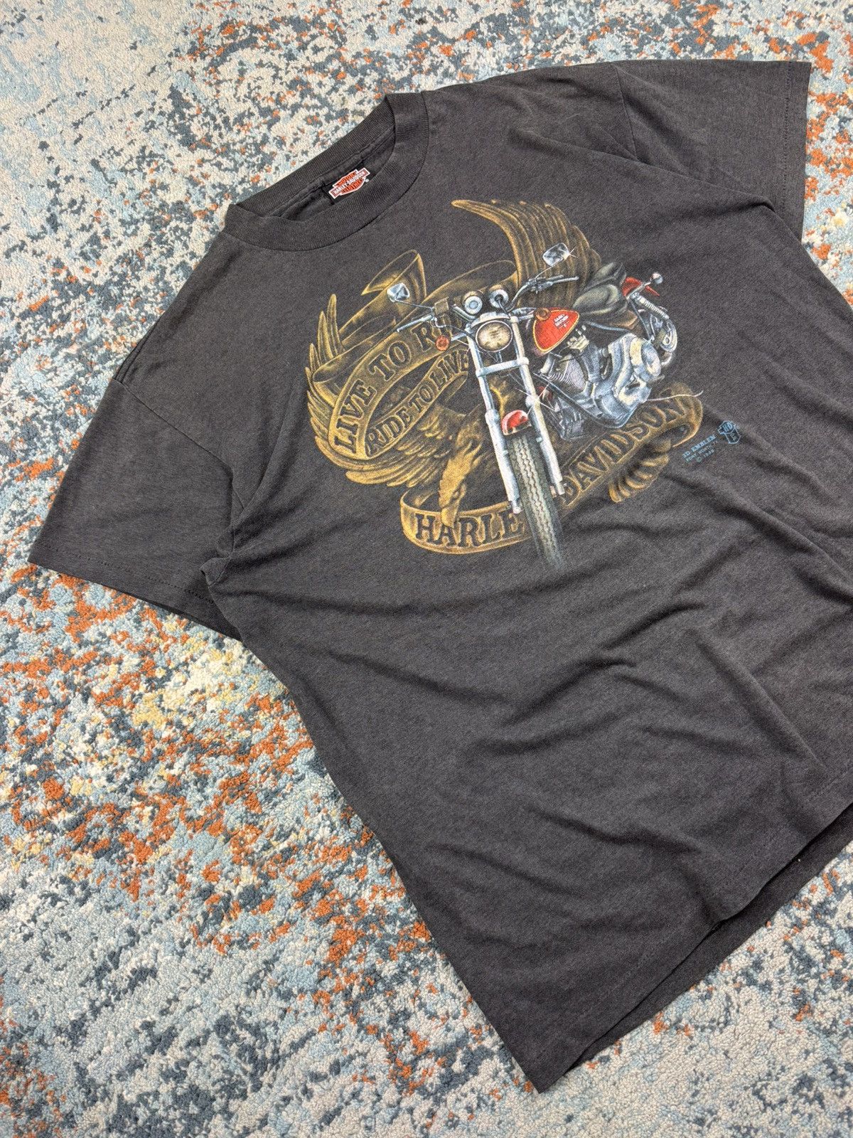 Harley Davidson × Vintage Ultra rare 1989 3D Emblem Harley Davidson love to ride tee Size US XL / EU 56 / 4 - 3 Thumbnail