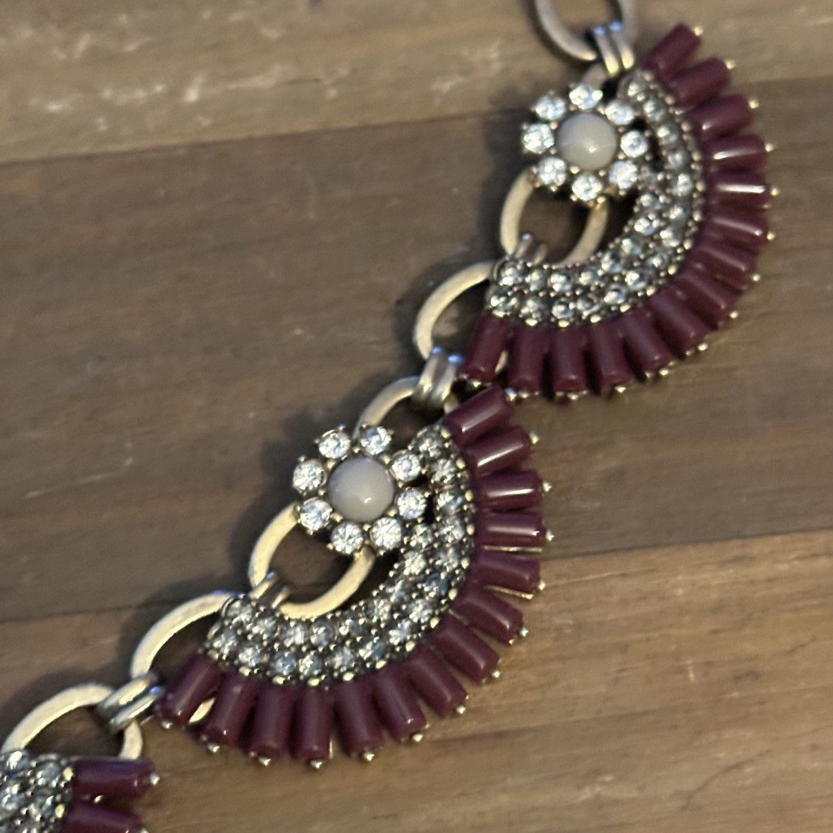 J.Crew J.Crew gold burgundy and rhinestone fan statement necklac Size ONE SIZE - 4 Thumbnail