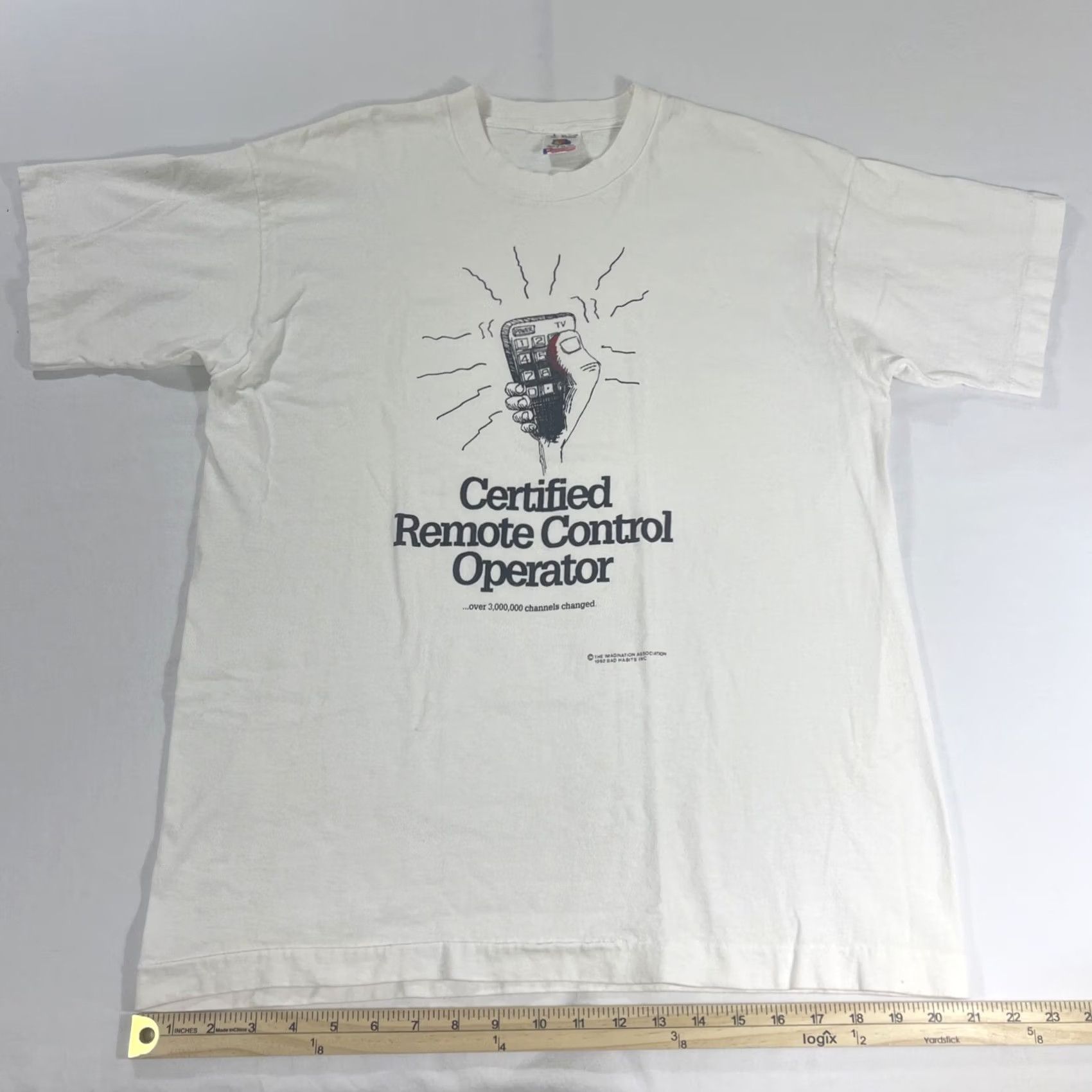 Fruit Of The Loom VINTAGE Fruit of the Loom T-Shirt L White Single Stitch Certified Remote Control Operator 90s Mens Shirt Size US L / EU 52-54 / 3 - 6 Thumbnail