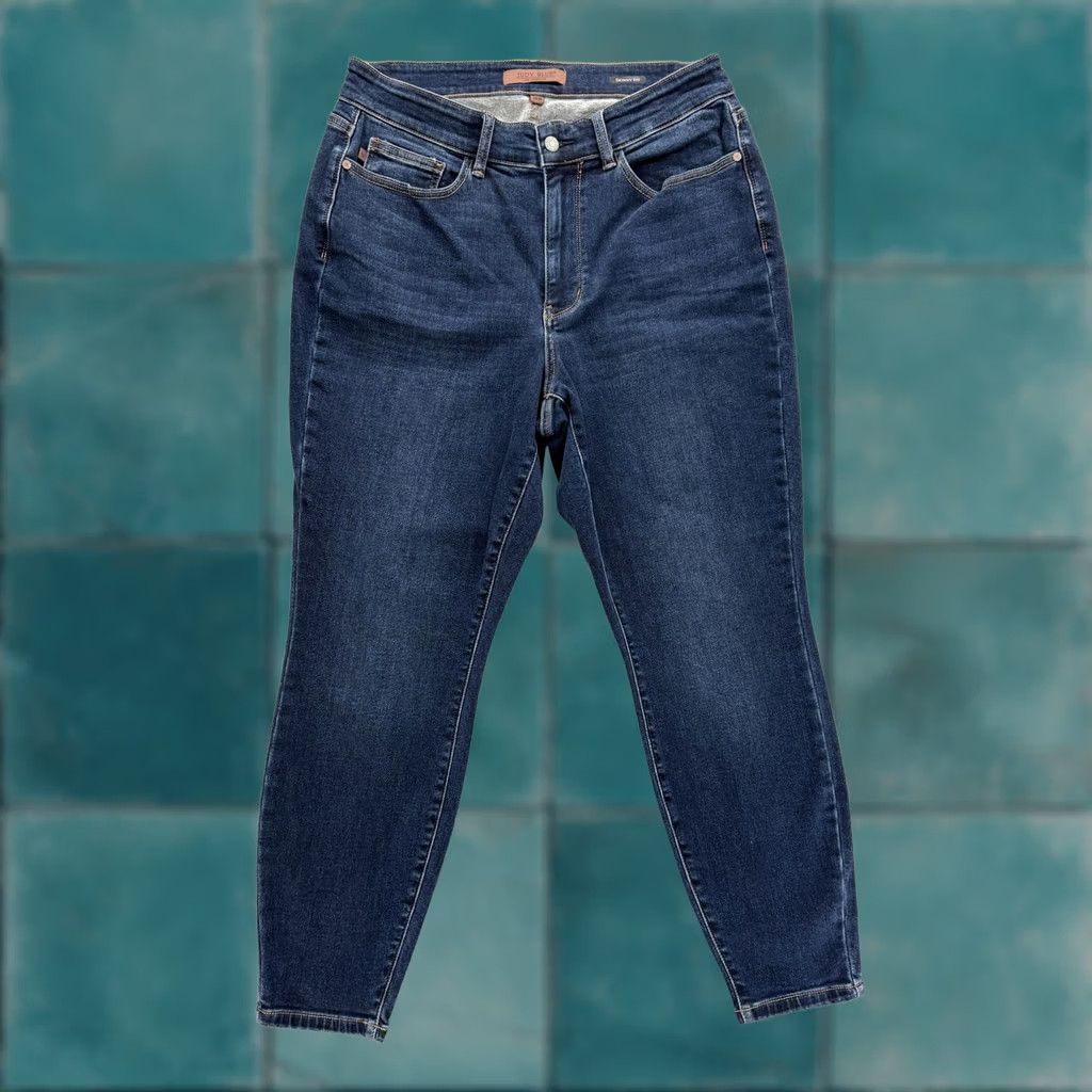 Vintage Judy Blue Jeans Womens 14W Skinny Blue Dark Wash High Rise Stretch Denim Pants Size 36" / US 14 / IT 50 - 1 Thumbnail