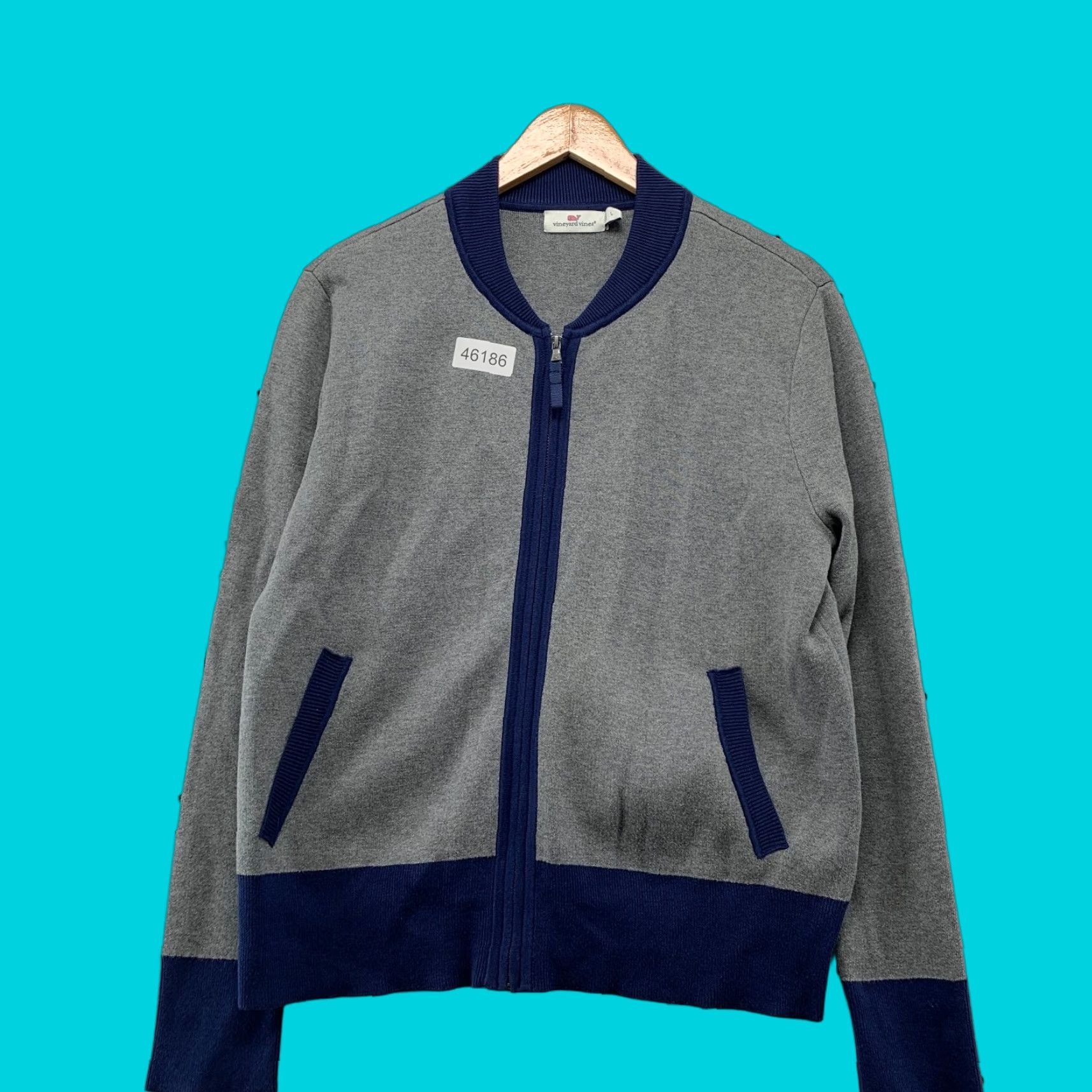 Vineyard Vines Vineyard Vines Zip Cardigan Sweater Womens Large Gray Blue Colorblock Preppy Size L / US 10 / IT 46 - 1 Thumbnail