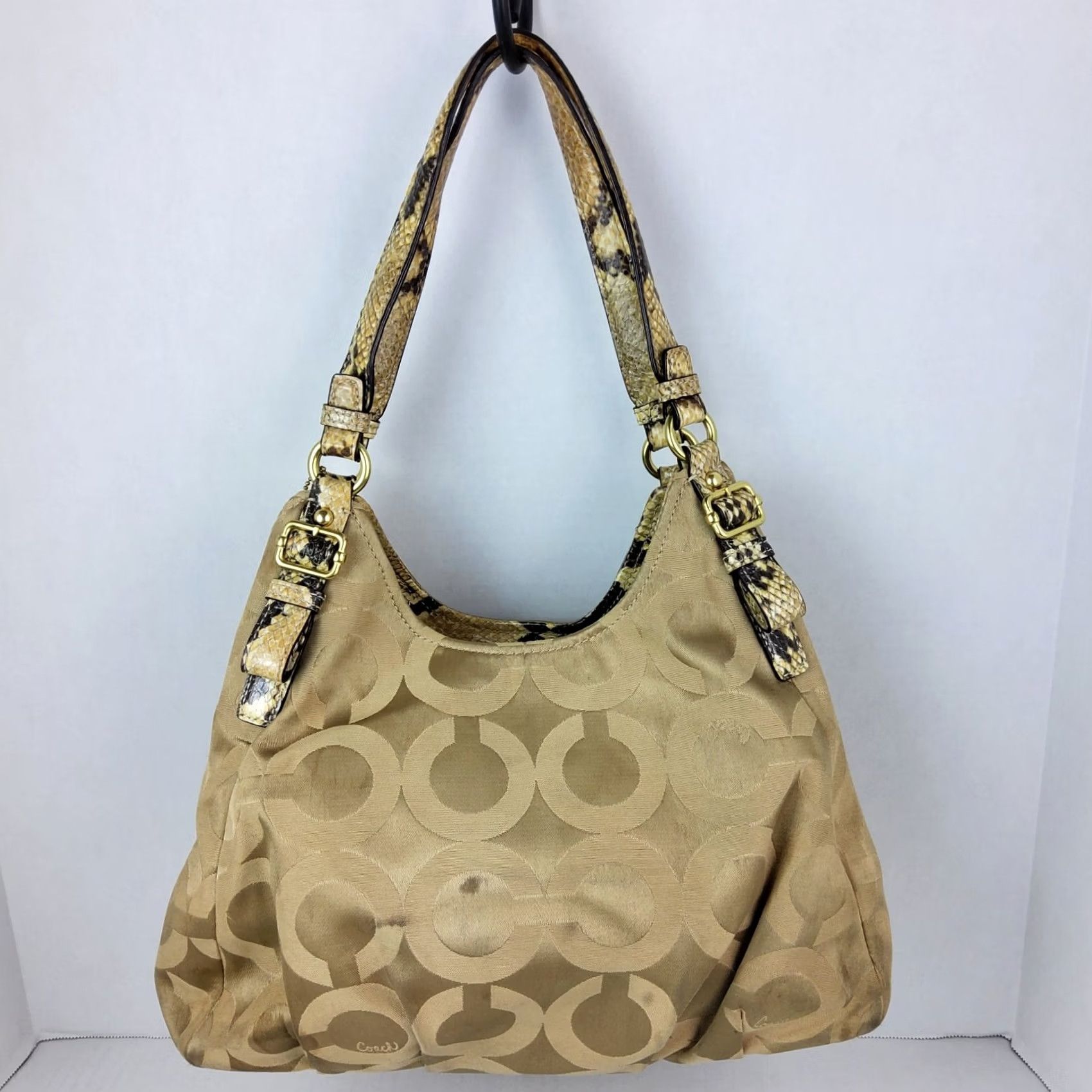 Coach Coach Op Art Snake Trim Shoulder Bag Purse, Signature 17689, Brown, Women, Fabric, Shoulder Bag, Snake Theme, 14x9.5x4, Pre-owned Size ONE SIZE - 5 Thumbnail