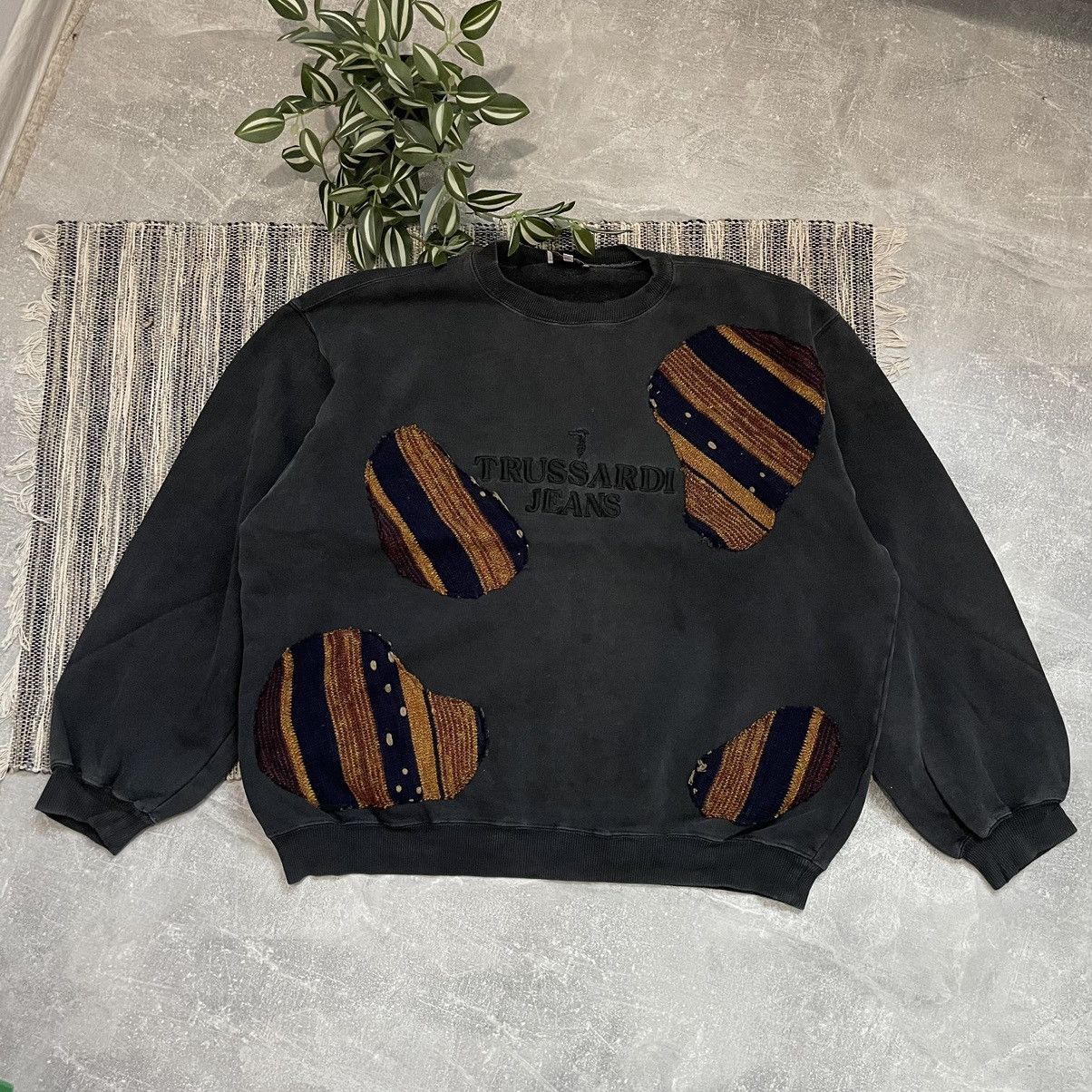 image of Coloured Cable Knit Sweater x Trussardi Old Money Luxary Coogi Sweater Sweatshirt Big Log (Size 2XL