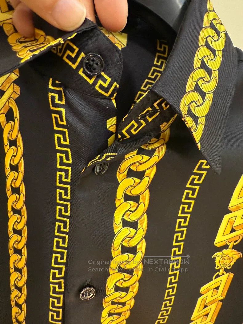 Versace Classic black gold chain print mulberry silk shirt
