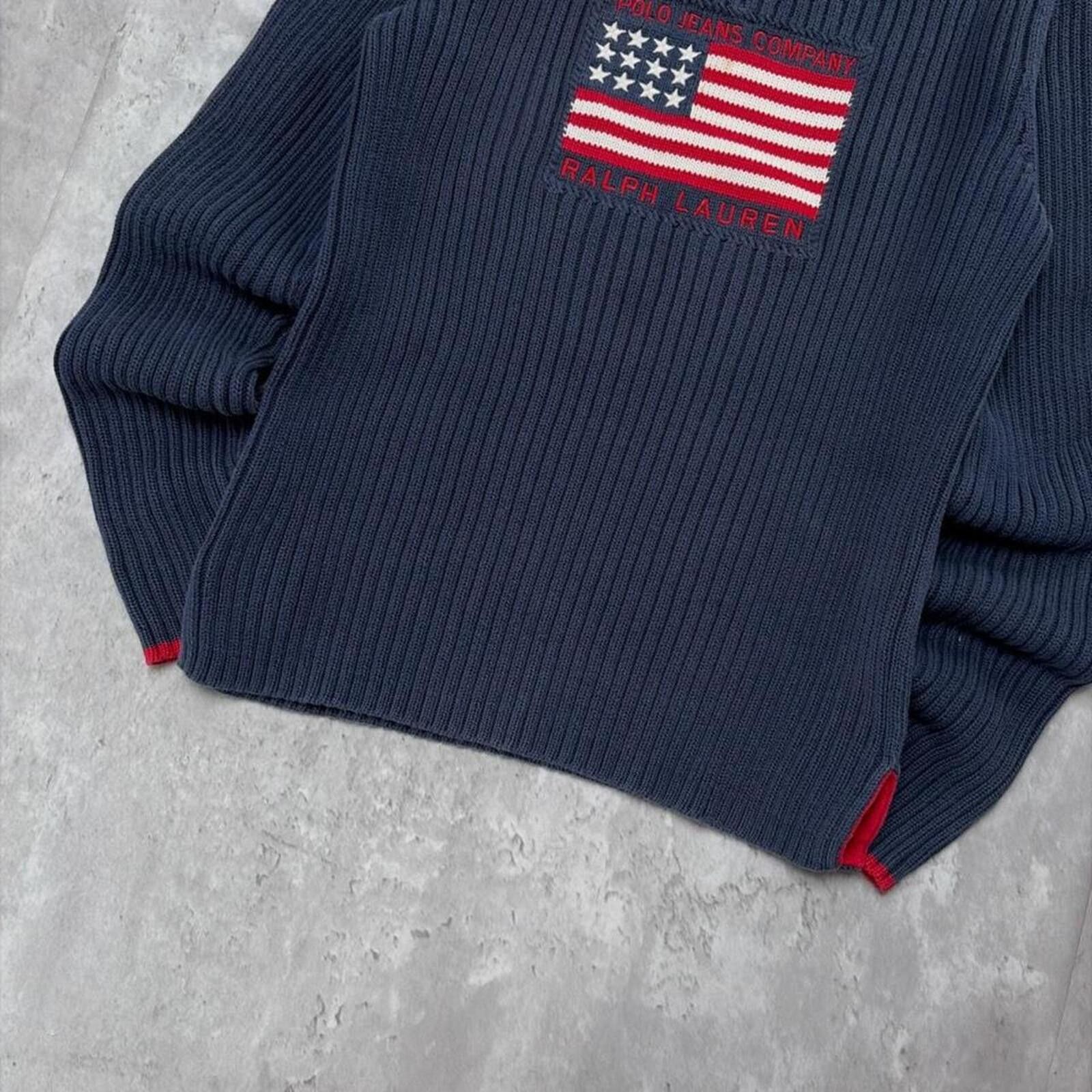 Polo Ralph Lauren Vintage Polo Jeans Comoany USA Flag Quilted Knit Sweater Size L / US 10 / IT 46 - 4 Thumbnail