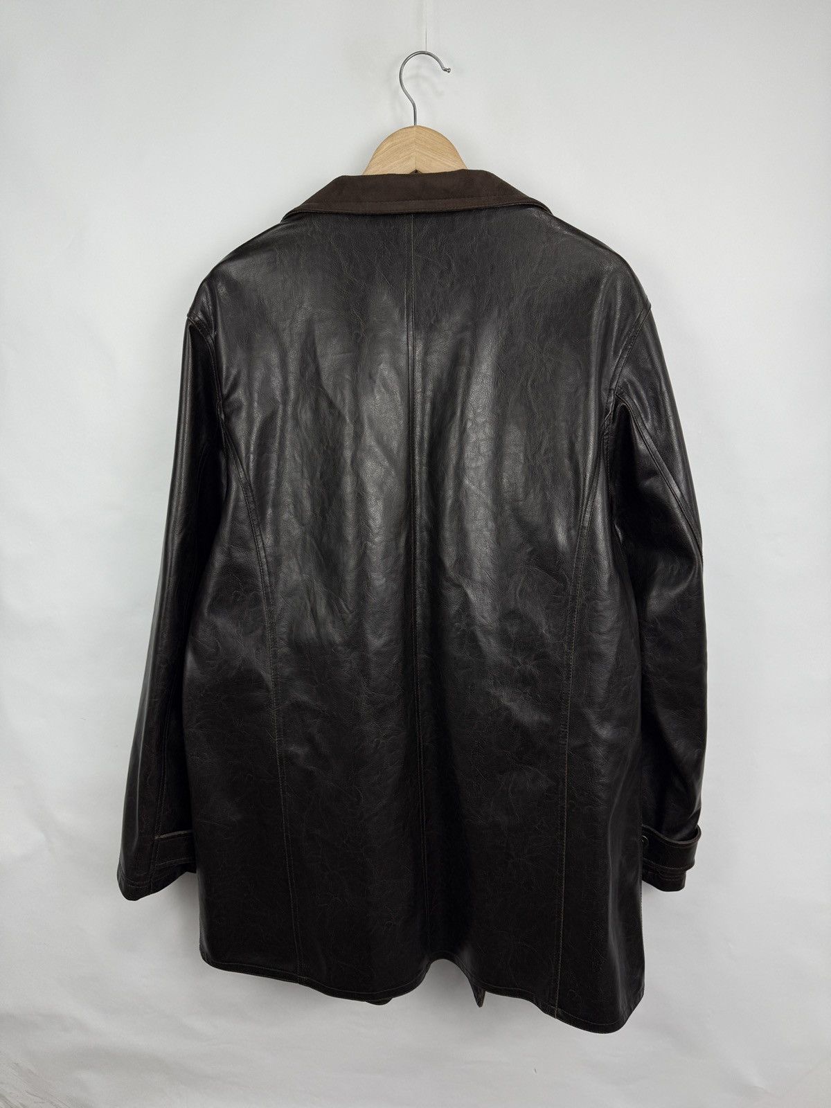 Armani Collezioni 🇮🇹 Vintage 80s Armani Collezioni Faux Leather Overcoat Jacket Size US XL / EU 56 / 4 - 15 Thumbnail