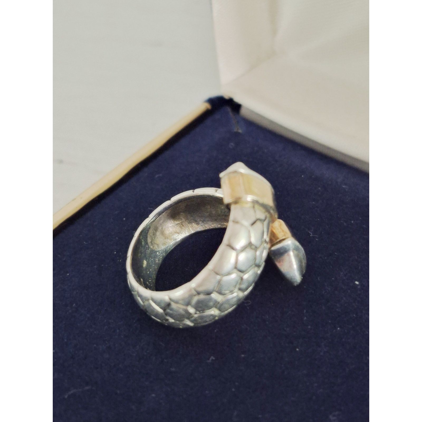 Other Vintage Sterling Silver 14K Gold Pebble Bypass Ring Size ONE SIZE - 2 Thumbnail