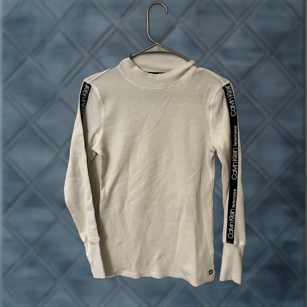 Calvin Klein Calvin Klein Performance Top Small White Waffle Mock Neck Size S / US 4 / IT 40 - 1 Thumbnail