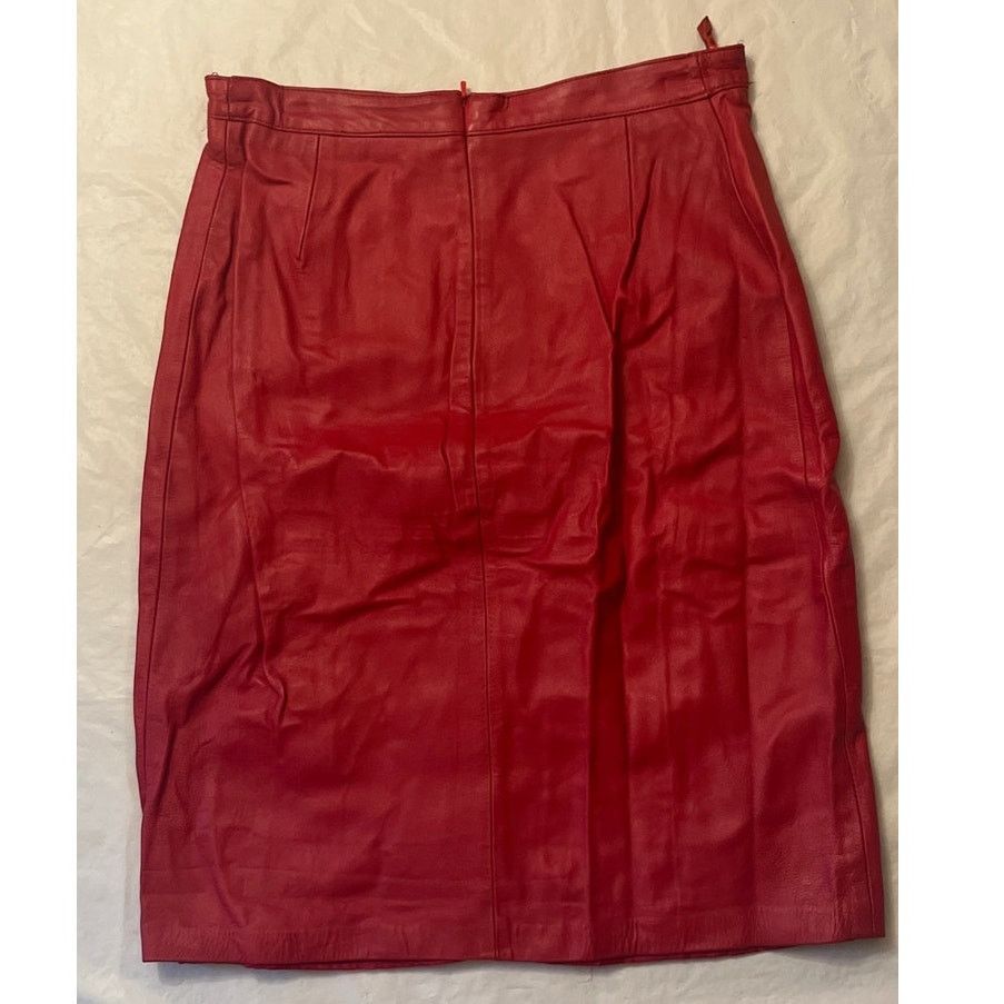 Other Vintage 80s Bloomingdale's y.e.s. Red Leather Skirt -Size: M Size 30" / US 8 / IT 44 - 3 Thumbnail