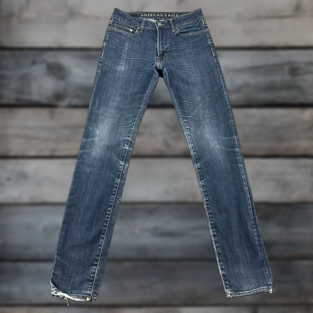 American Eagle Outfitters American Eagle Outfitters Jeans Mens 30x34 Blue Distressed Slim Straight Leg Dark Denim 5-Pocket Distressed Slimming Men Size US 30 / EU 46 - 1 Thumbnail