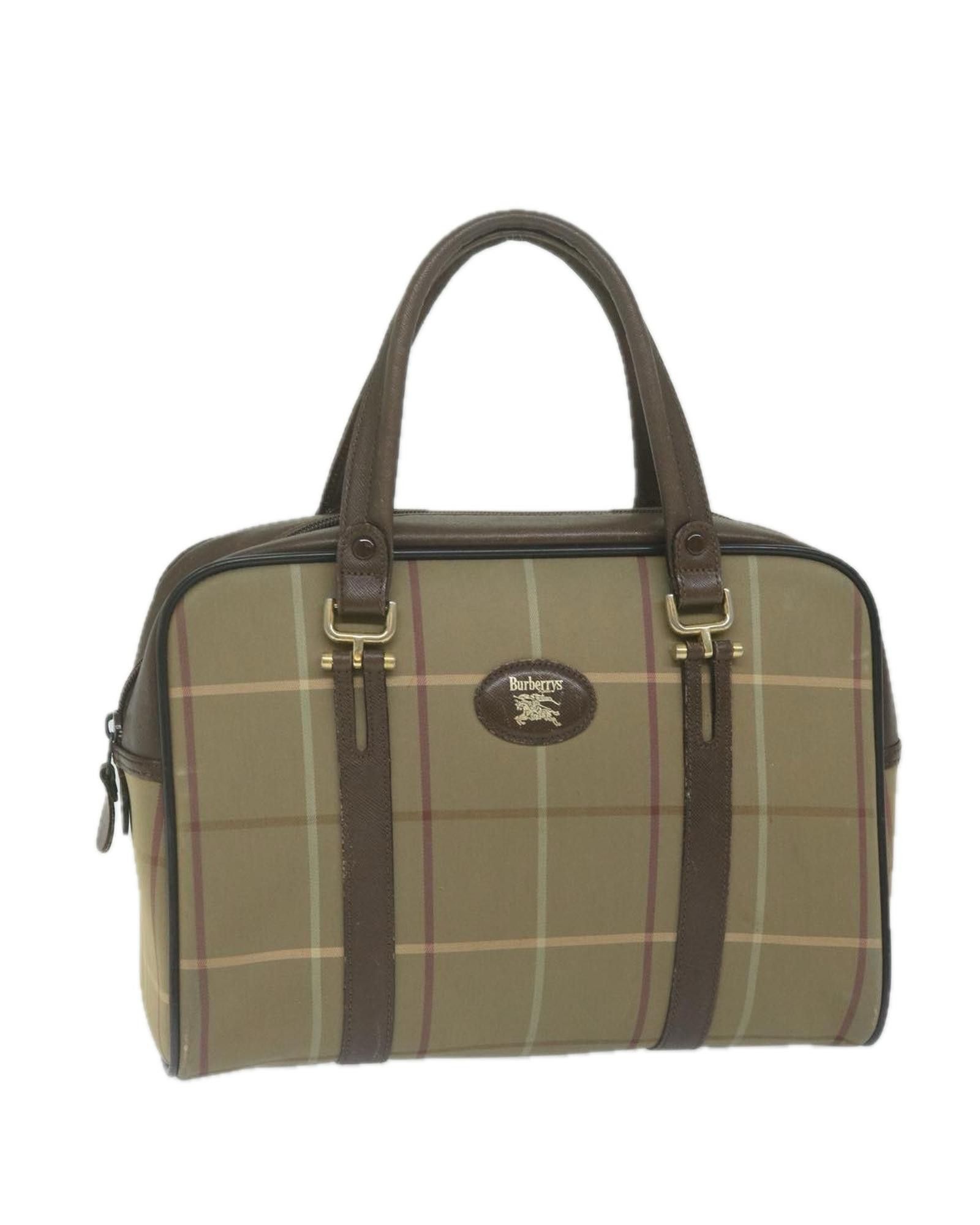 image of Burberry Brown Nylon Canvas Hand Bag With Nova Check Pattern, Women's