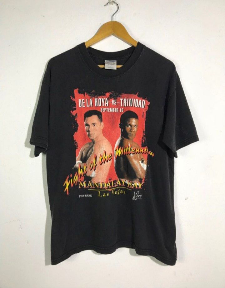 Vintage 1999 De La Hoya vs Trinidad Boxing 2024 SS T-Shirt: Size XL (24 x 27)