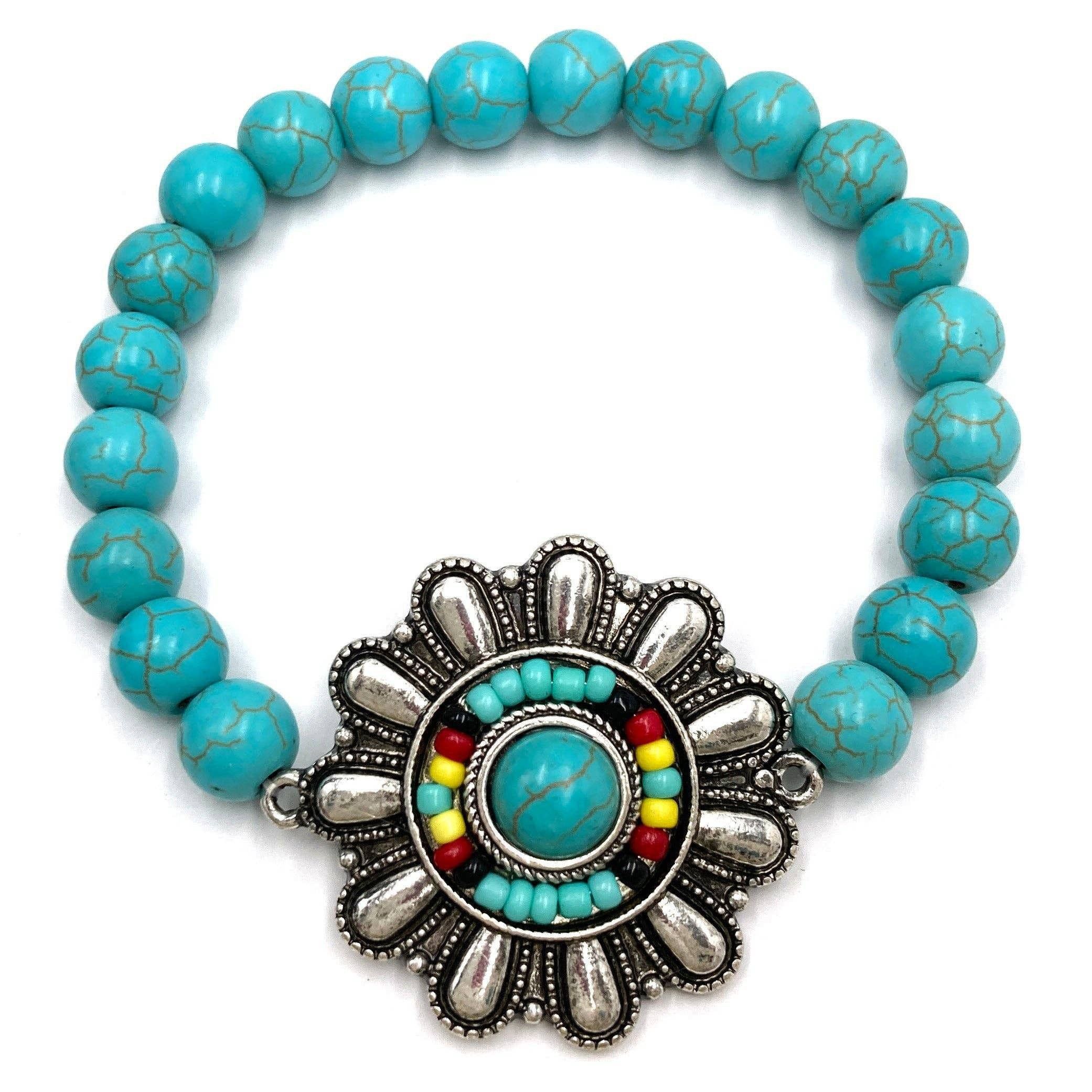 Other Turquoise Flower Concho Seed Bead Southwestern Bohemian Brac Size ONE SIZE - 6 Thumbnail