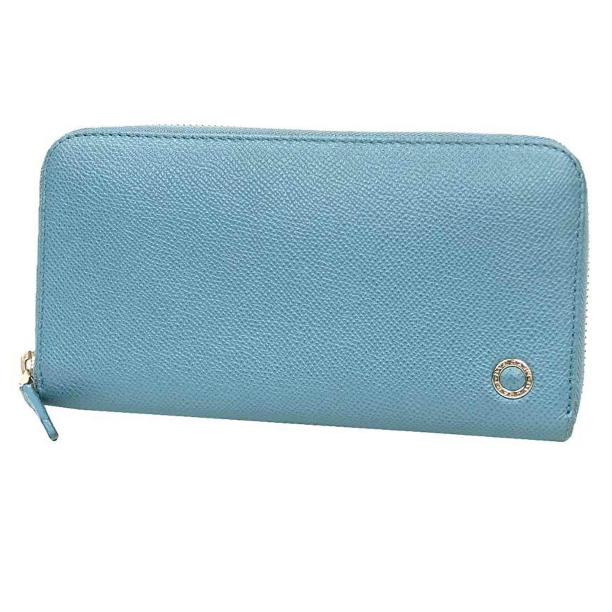 Bvlgari BVLGARI Man Round Zip Wallet 291425 Wallets Around Bvlgari Grain Leather Light Blue Size ONE SIZE - 1 Thumbnail
