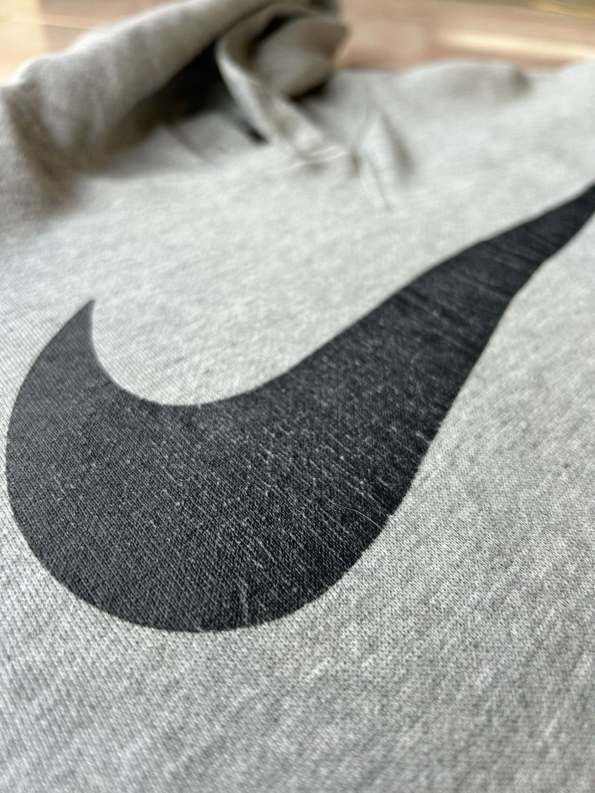 Nike × Vintage Vintage Nike Grey Tag Big Swoosh Hoodie Size US L / EU 52-54 / 3 - 3 Thumbnail