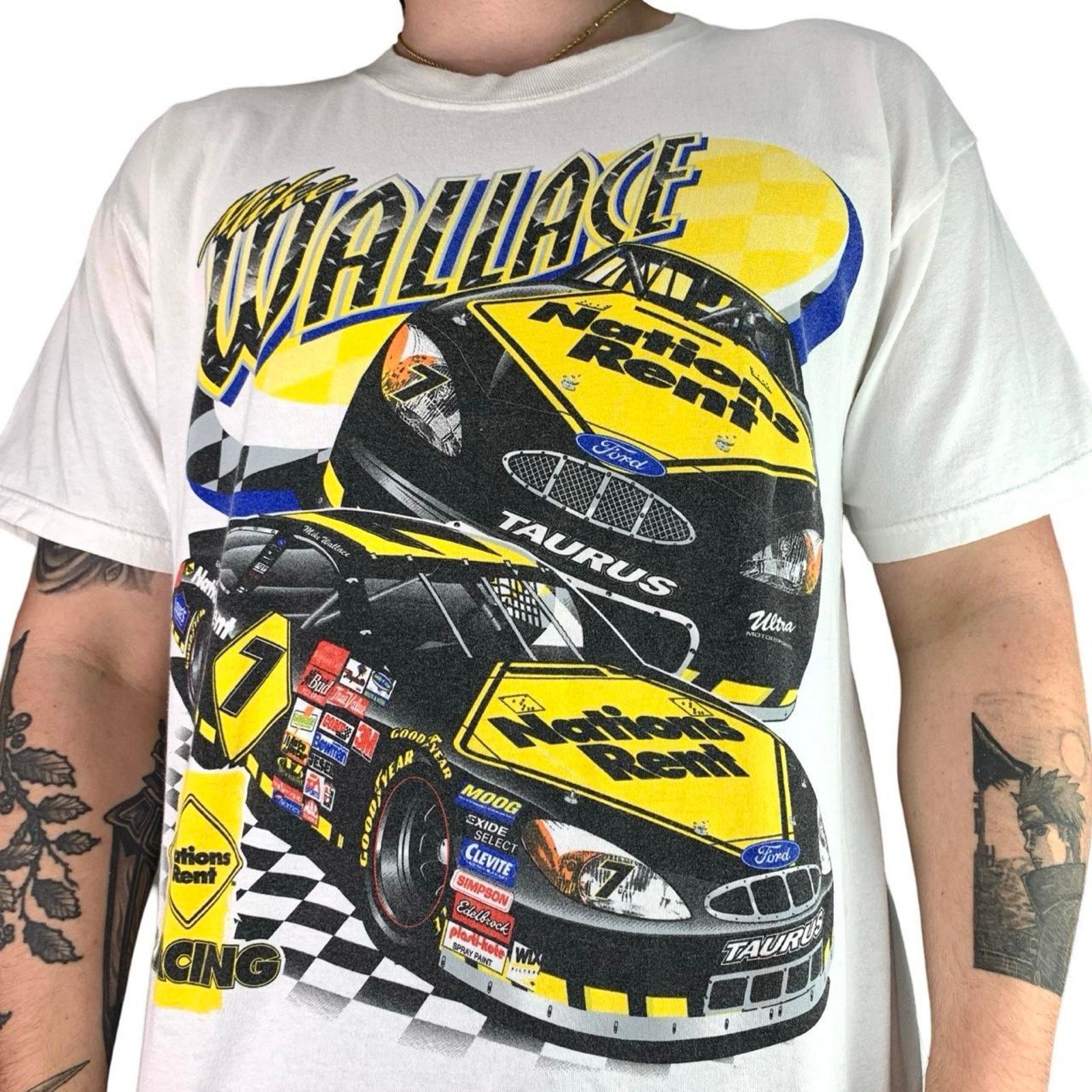 NASCAR × Vintage Vintage Mike Wallace All Over Print Nascar Graphic T-shirt Size US L / EU 52-54 / 3 - 1 Thumbnail