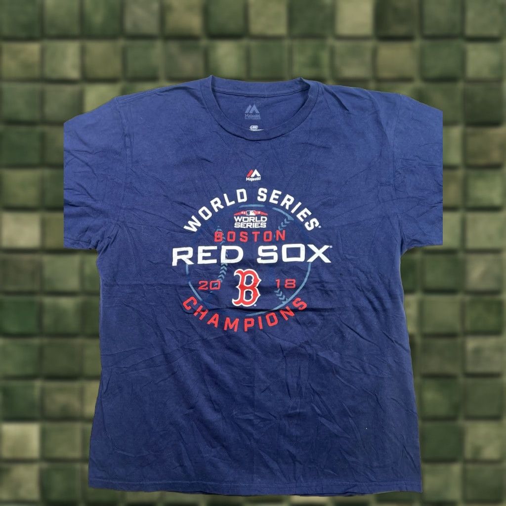 MLB VINTAGE Boston Red Sox Shirt Majestic MLB 2018 World Series Champions Line Up Mens L Blue Short Sleeve Crew Neck 100% Cotton Reg. Fit Size US L / EU 52-54 / 3 - 1 Thumbnail