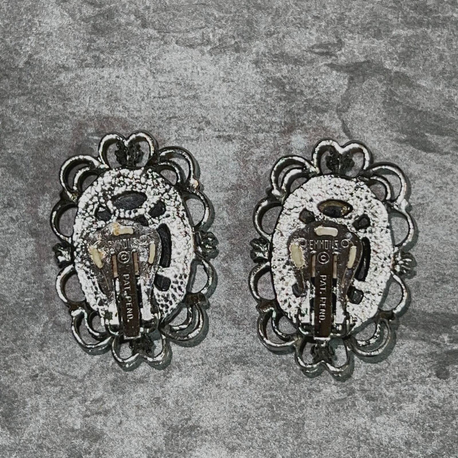 Vintage VTG 1970s Emmons Silver-Tone & Black Oval Statement Earrings Size ONE SIZE - 2 Thumbnail