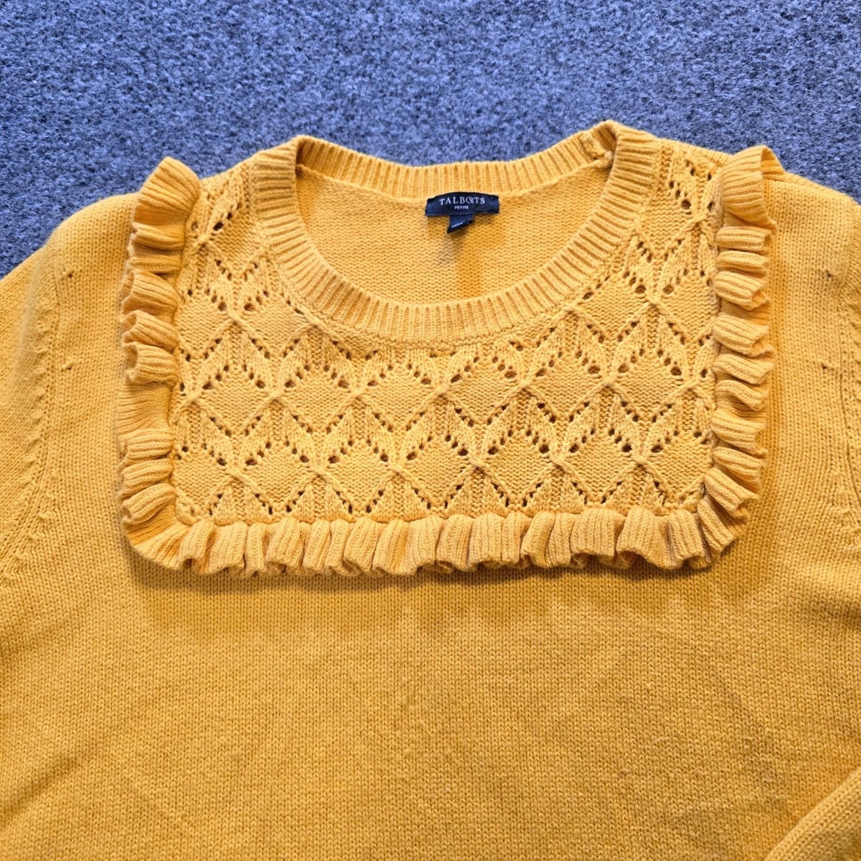 Talbots Talbots Sweater Women Large Petite Yellow Ruffle Trim Long Sleeve Casual Capsule Pullover Knit Crew Neck Mens WomensGirls Size L / US 10 / IT 46 - 2 Thumbnail