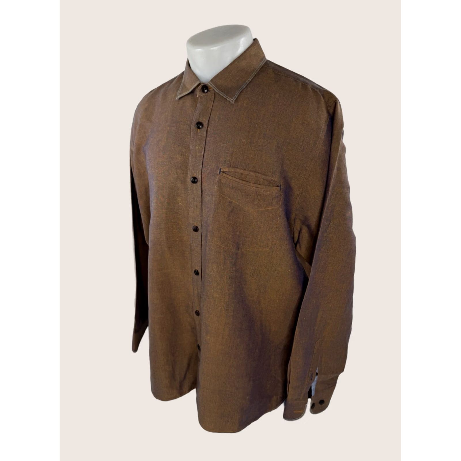 Vintage 32 BAR BLUES LINEN METALLIC COUBLO/BRONZE MEN XL Shirt - Excellent Mens - - Cotton Button-Up Size US XL / EU 56 / 4 - 1 Thumbnail