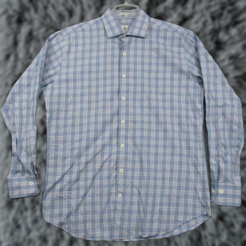 Peter Millar Peter Millar Shirt Large Mens Button Up Plaid White Blue Long Sleeve Size US L / EU 52-54 / 3 - 1 Thumbnail