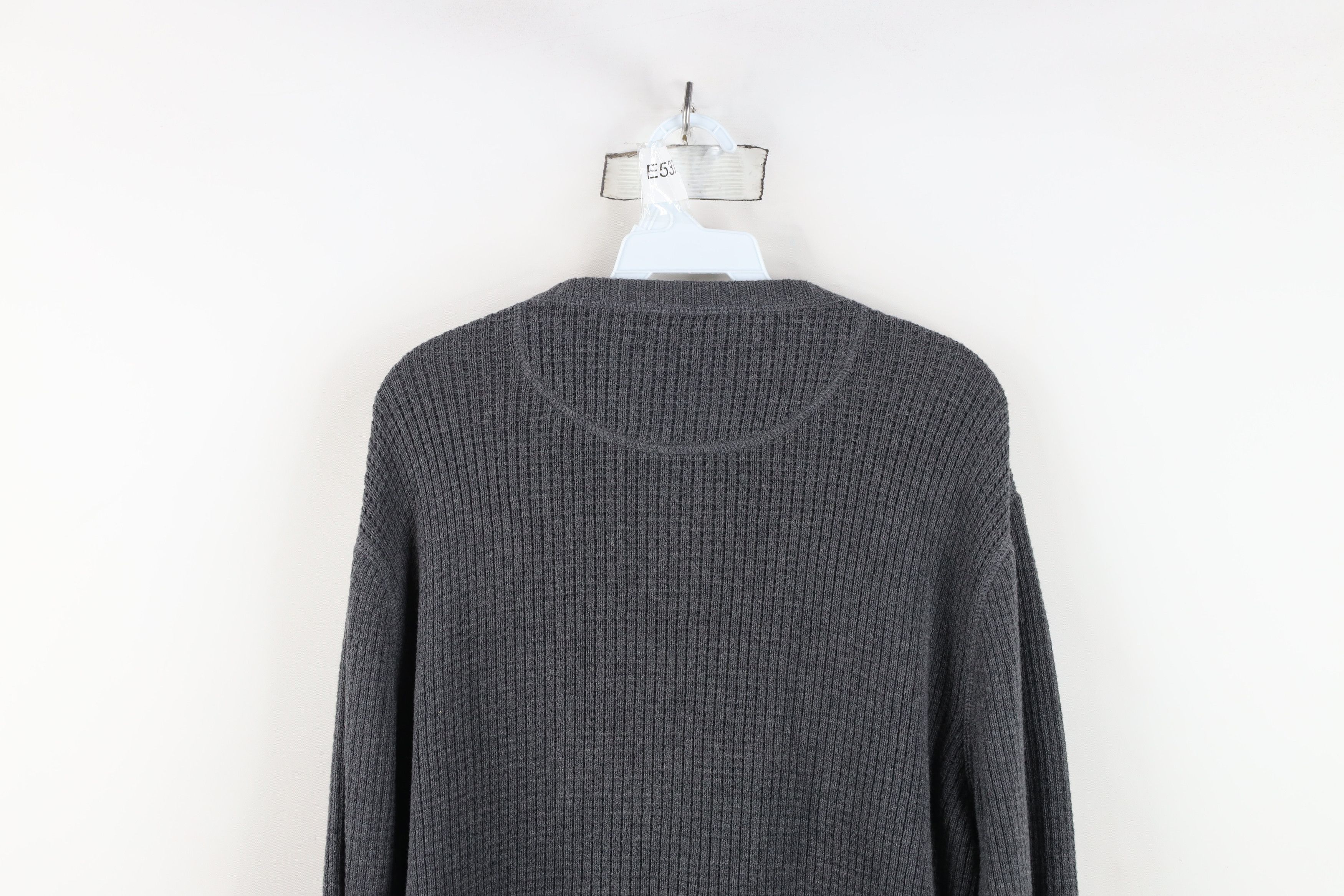 Vintage Vintage 90s Streetwear Waffle Knit Henley Sweater Gray Size US L / EU 52-54 / 3 - 12 Thumbnail
